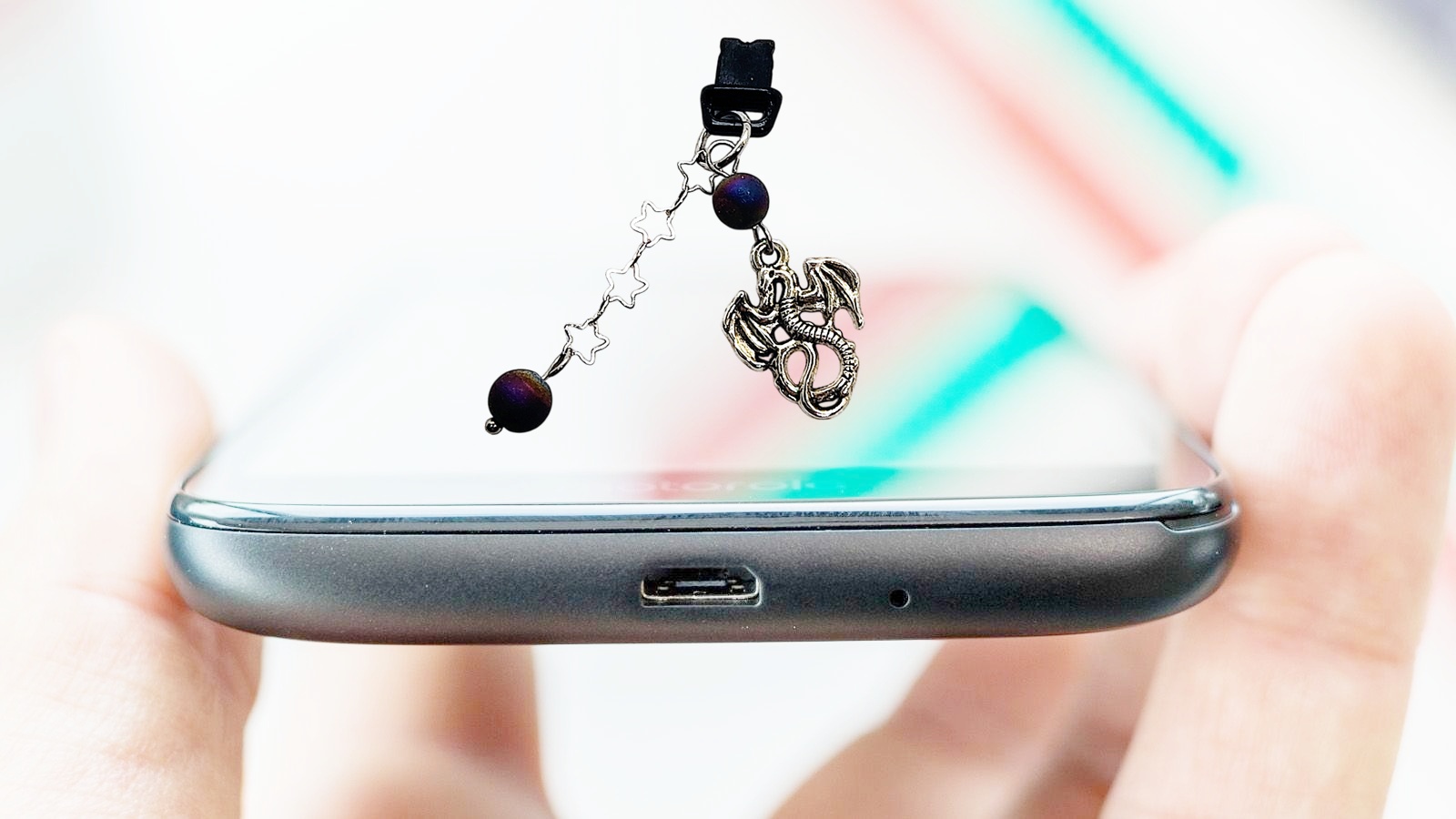 Dragon & Druzy Gemstone Beaded Dust Plug Phone Charm