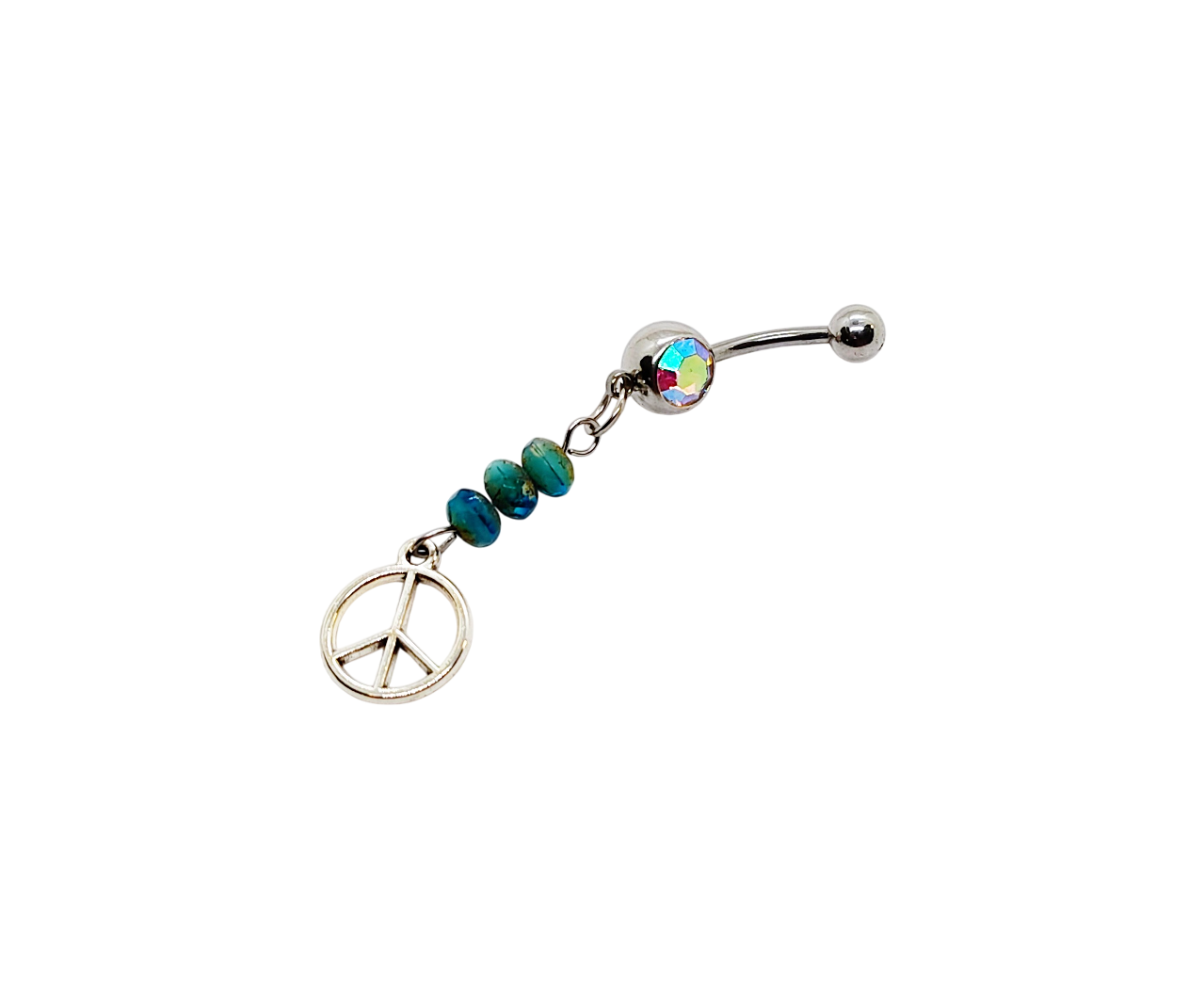 Peace Sign Beaded Dangle Belly Button Ring Body Jewelry - 14 G