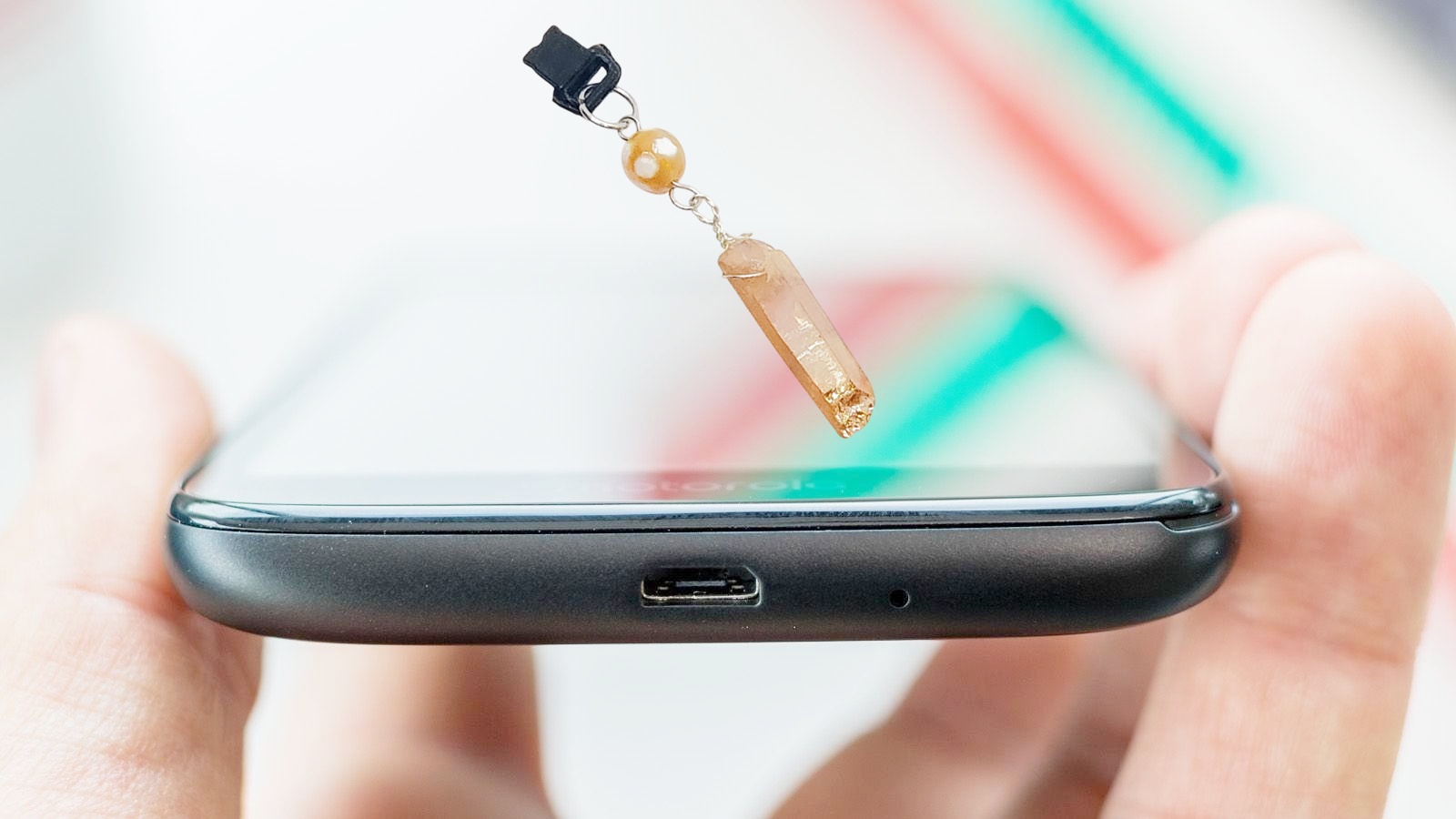 Quartz Point & Gemstone Beaded Dust Plug Phone Charm