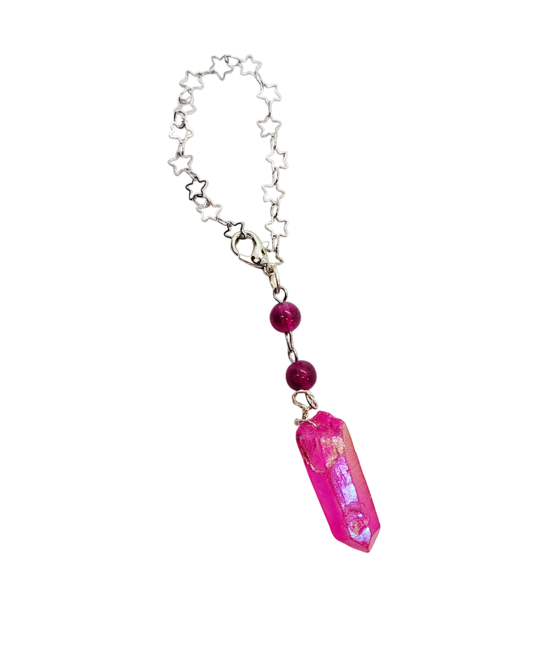Pink Quartz Point Gemstone Beaded Cup Charm