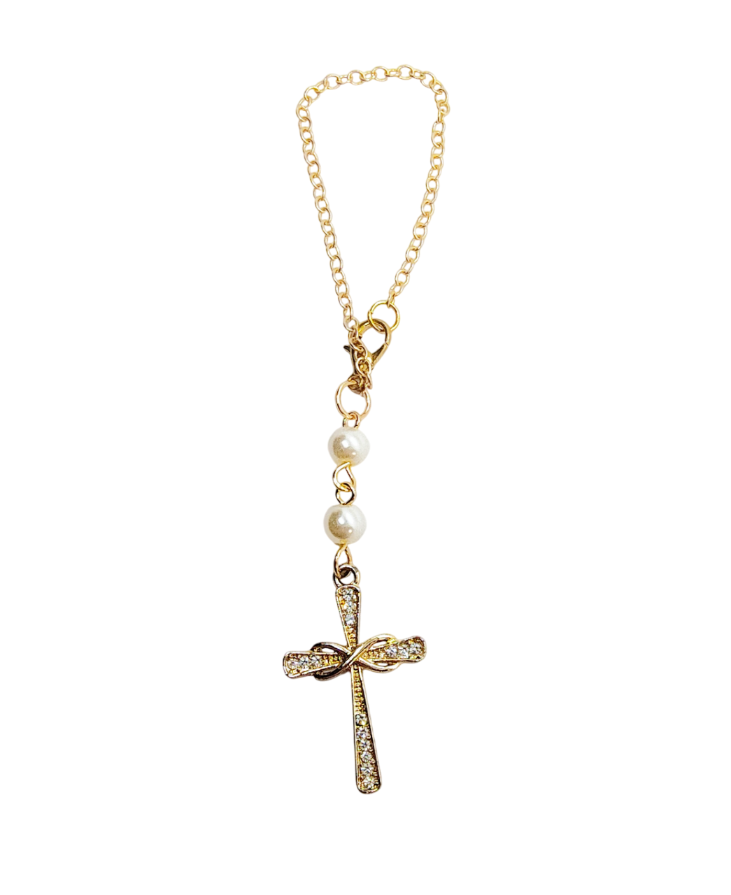 Beaded Pearl Cross Cup Tumbler Charm