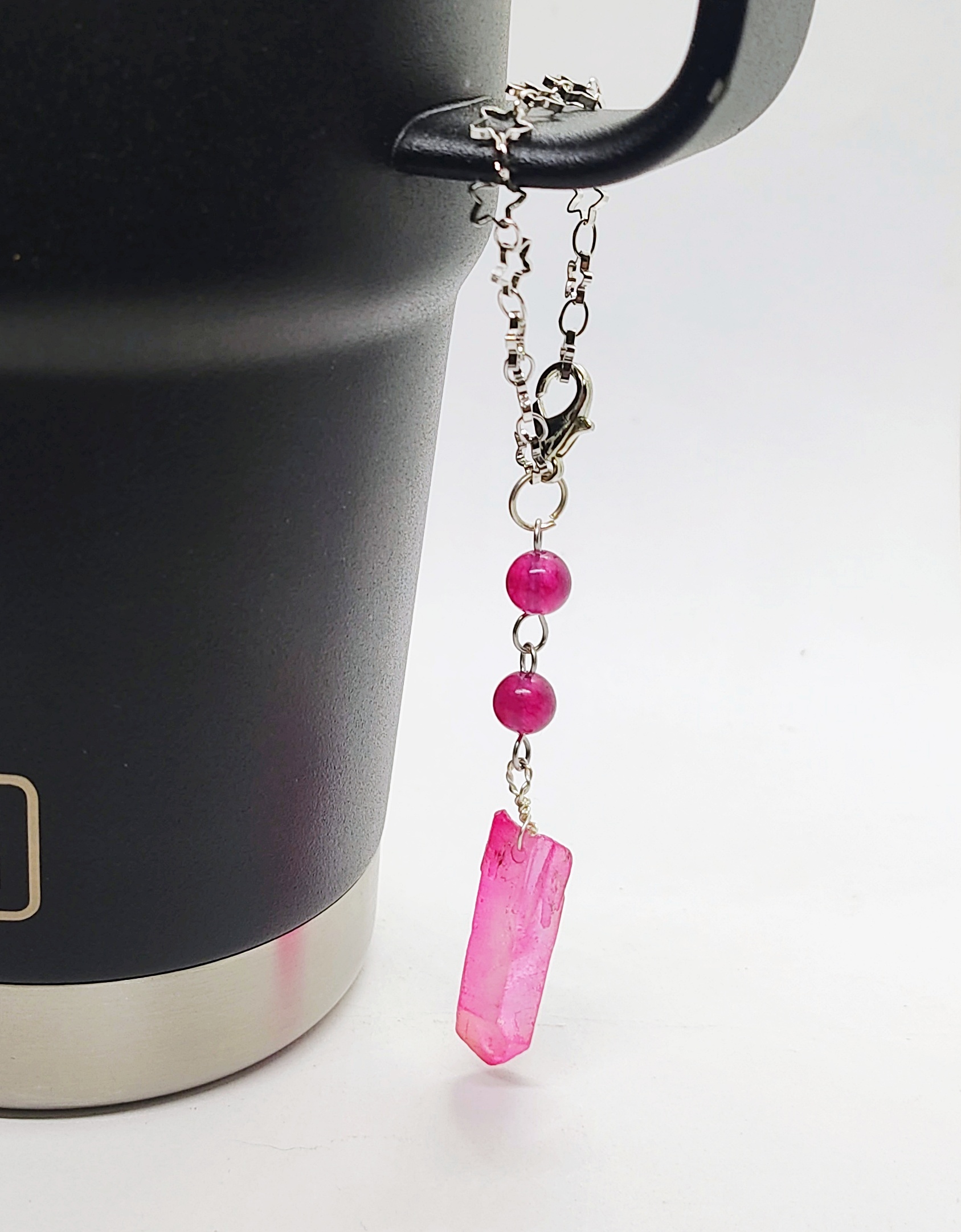 Pink Quartz Point Gemstone Beaded Cup Charm