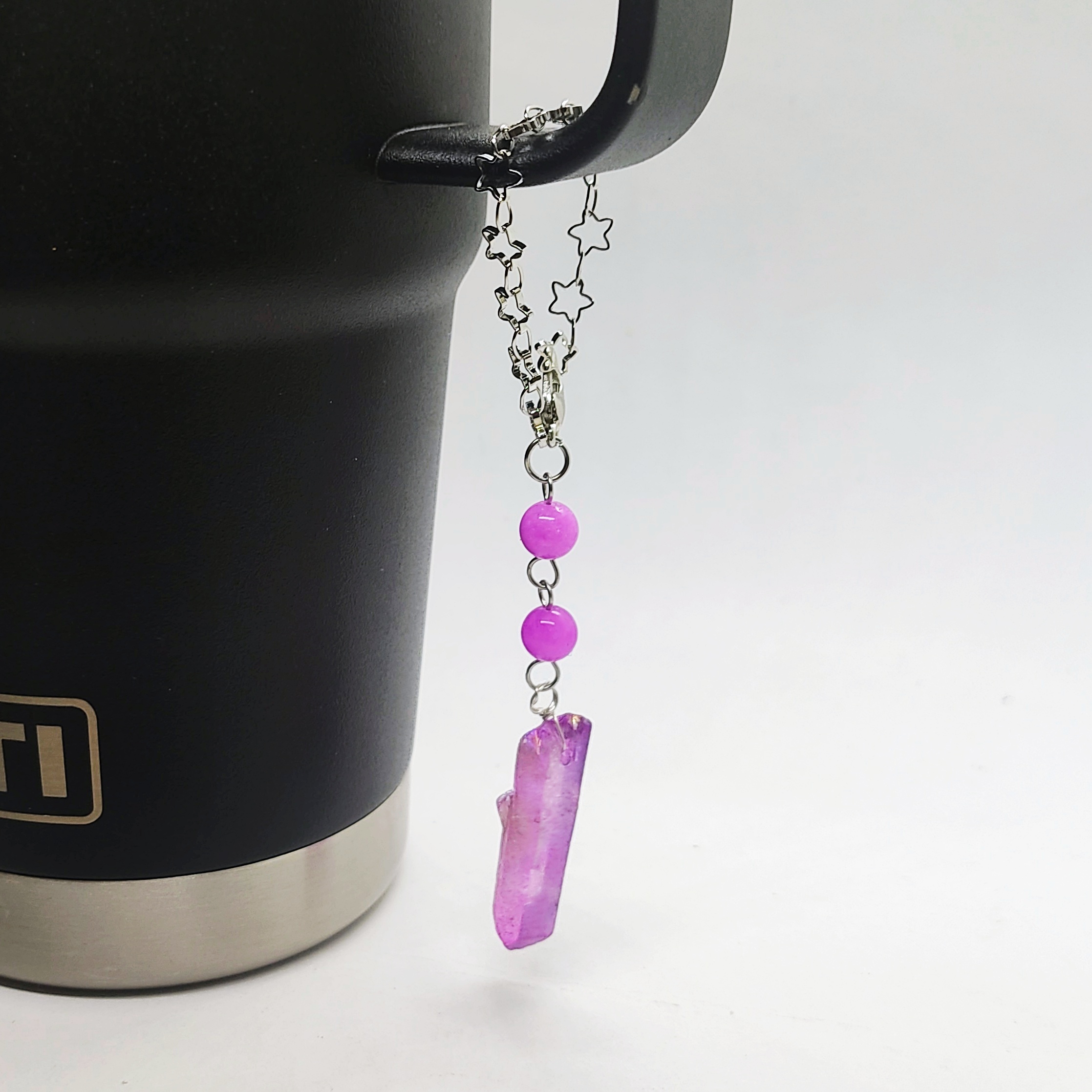 Purple Quartz Point Gemstone Beaded Cup Charm