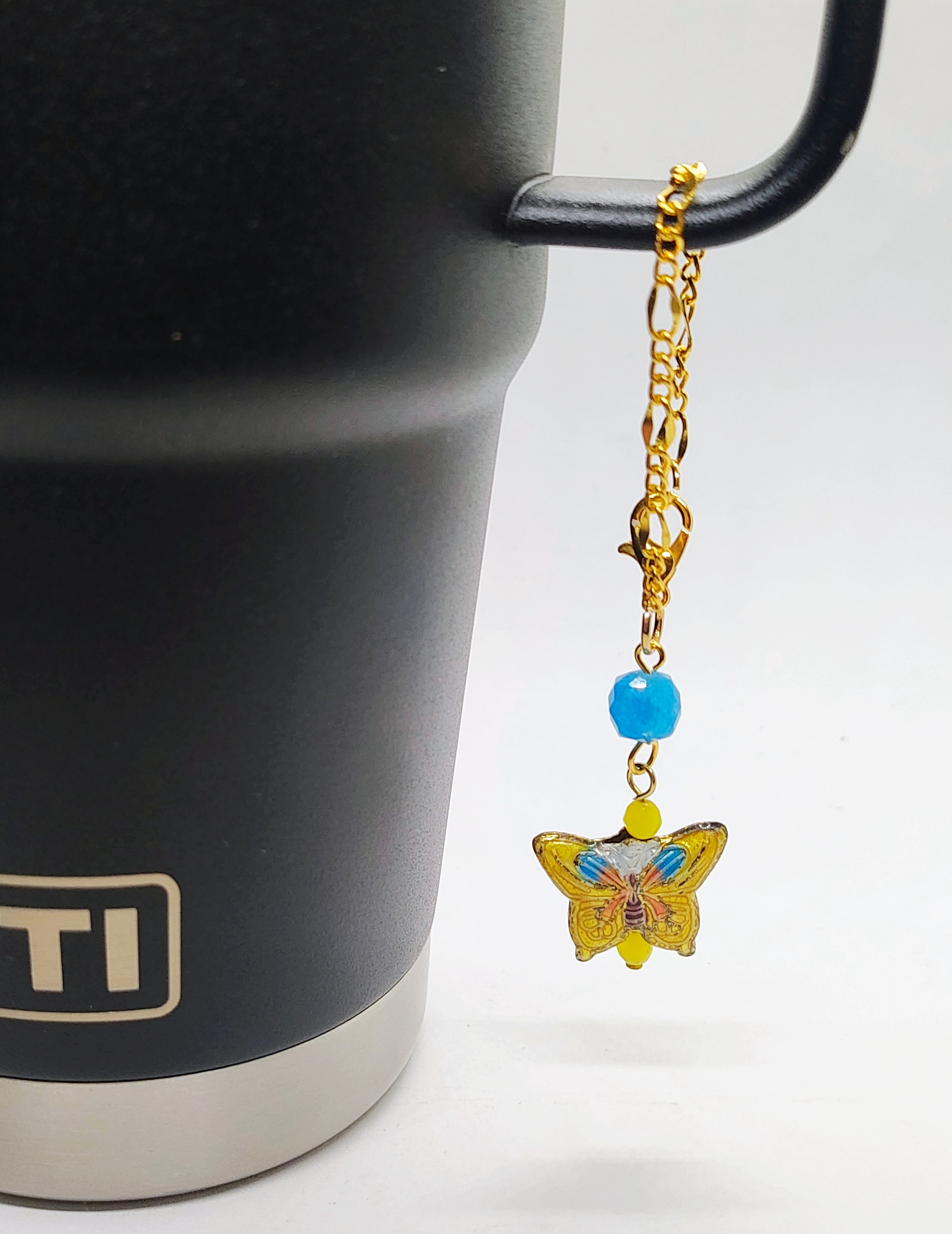 Gold Butterfly Gemstone Beaded Cup Charm