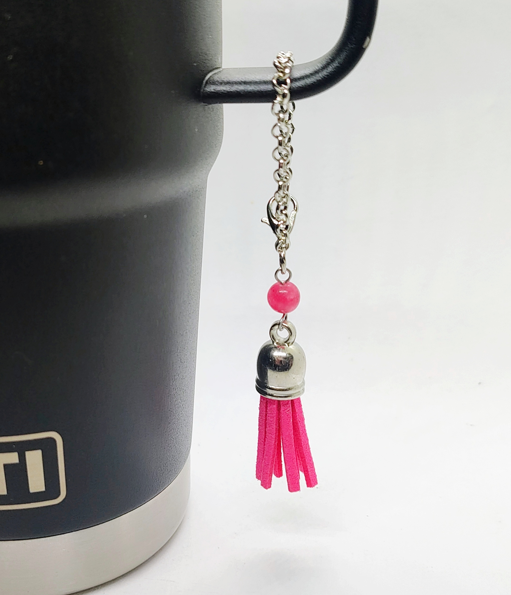 Pink Tassel Gemstone Beaded Cup Charm