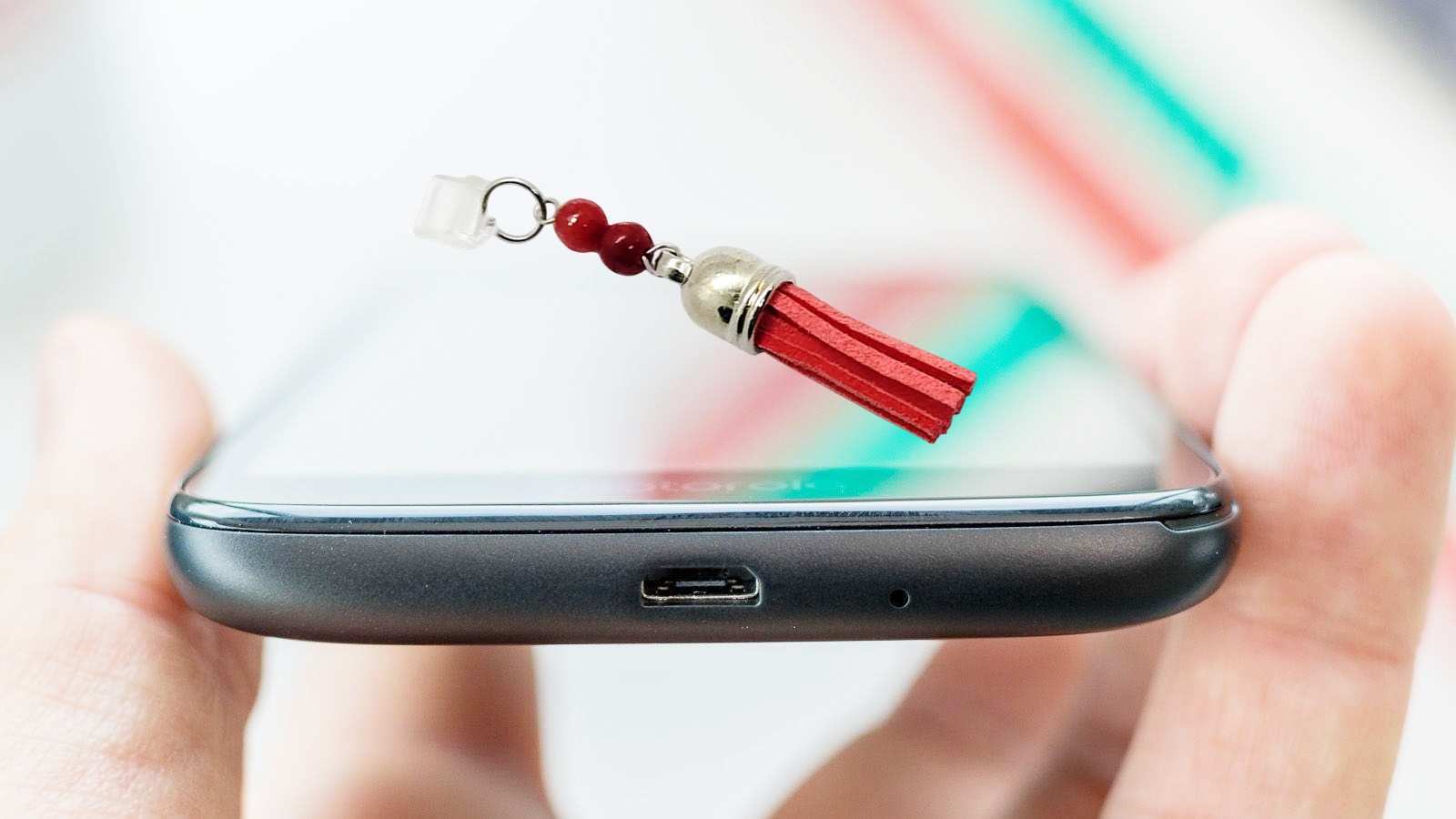 Red Tassel Gemstone Beaded Dust Plug Phone Charm