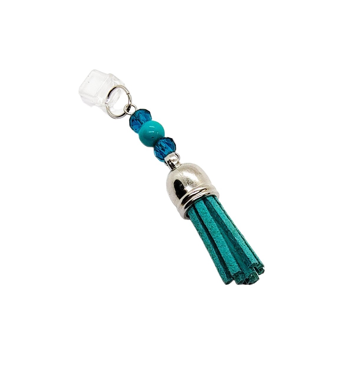 Teal Tassel Beaded Dust Plug Phone Charm