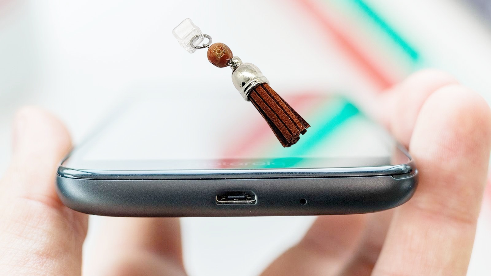 Brown Tassel Gemstone Beaded Dust Plug Phone Charm