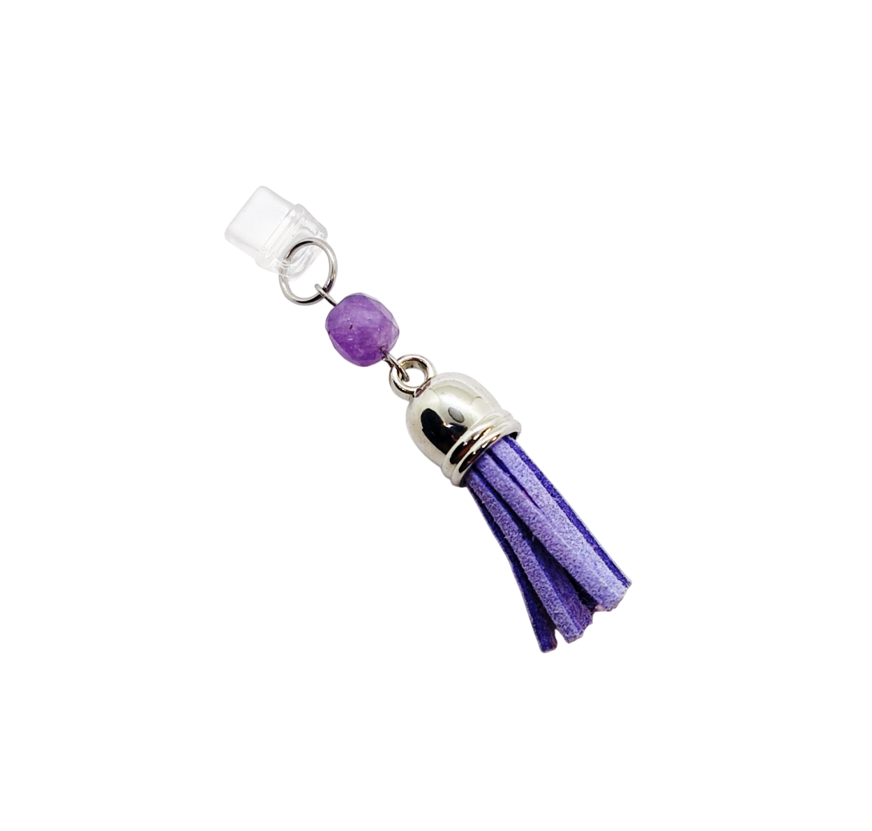 Purple Tassel Gemstone Beaded Dust Plug Phone Charm