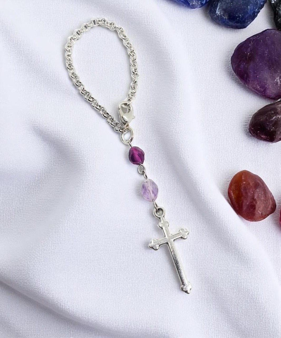Cross Gemstone Beaded Cup Tumbler Charm