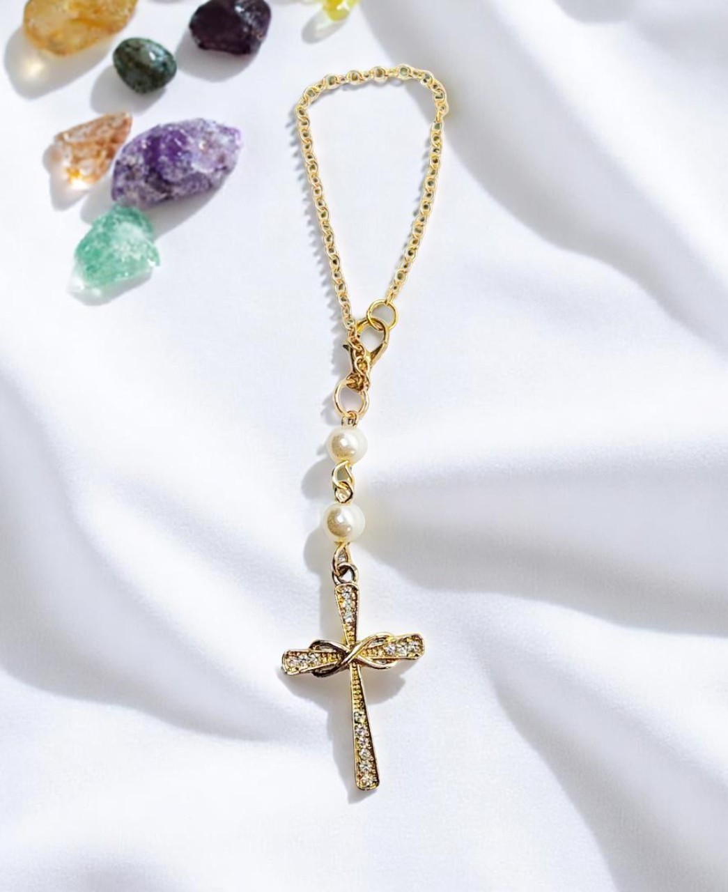Beaded Pearl Cross Cup Tumbler Charm