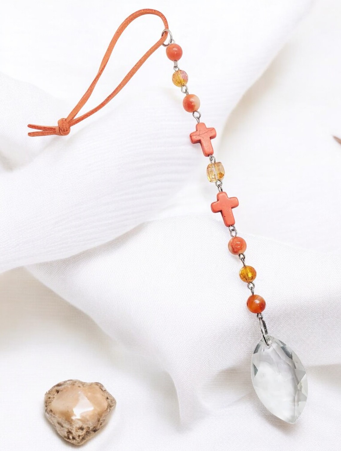 Hanging Beaded Christian Cross Gemstone Sun Catcher