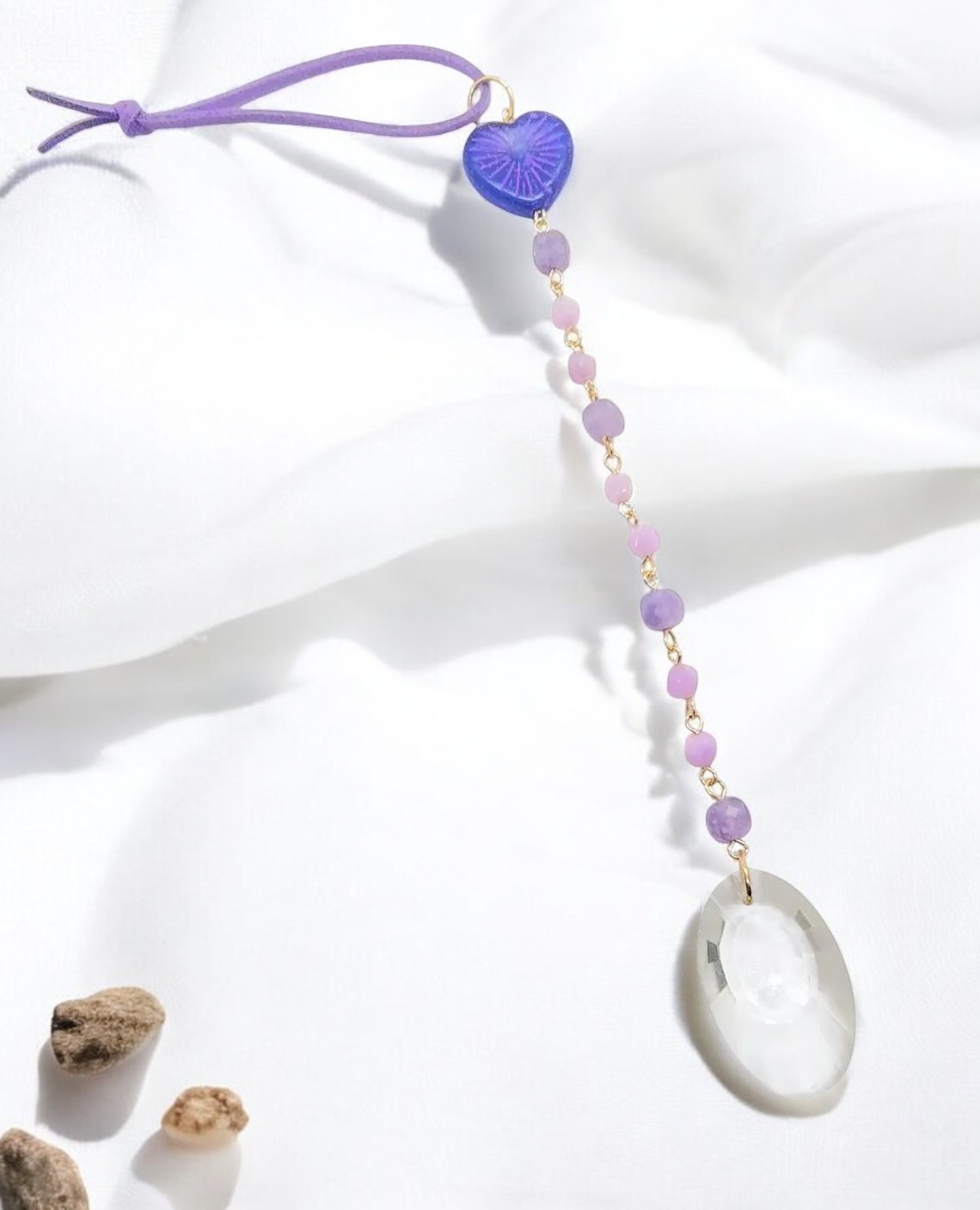 Hanging Beaded Purple Heart Gemstone Sun Catcher