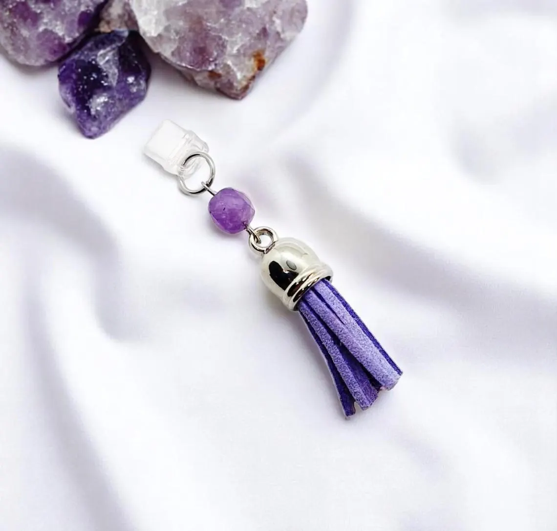 Purple Tassel Gemstone Beaded Dust Plug Phone Charm