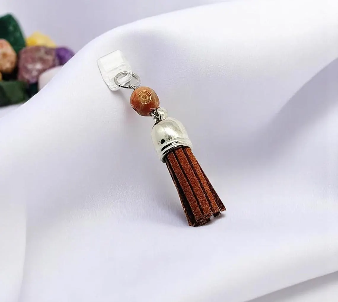 Brown Tassel Gemstone Beaded Dust Plug Phone Charm