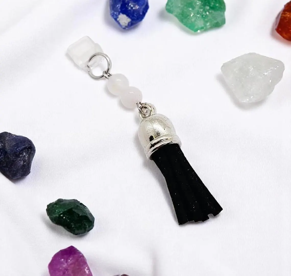 Black Tassel Gemstone Beaded Dust Plug Phone Charm
