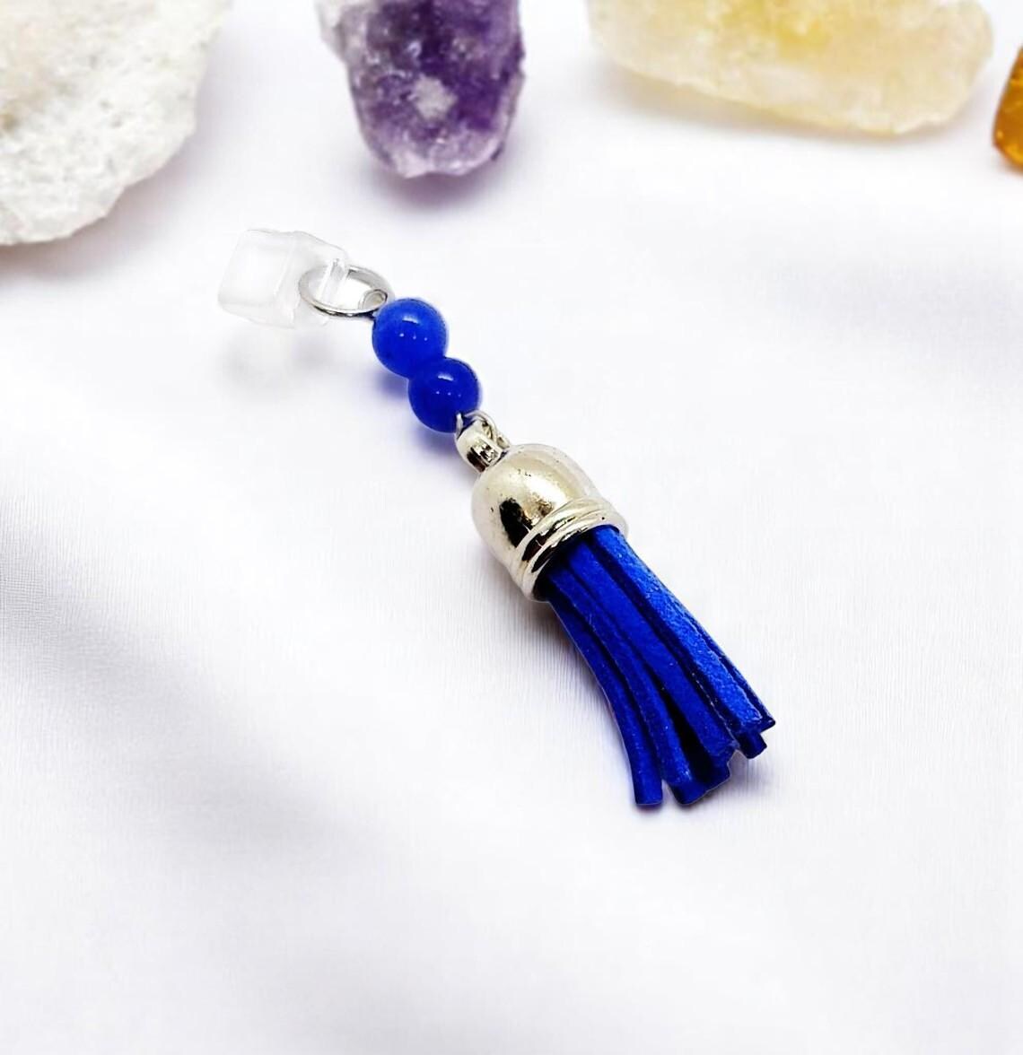 Blue Tassel Gemstone Beaded Dust Plug Phone Charm