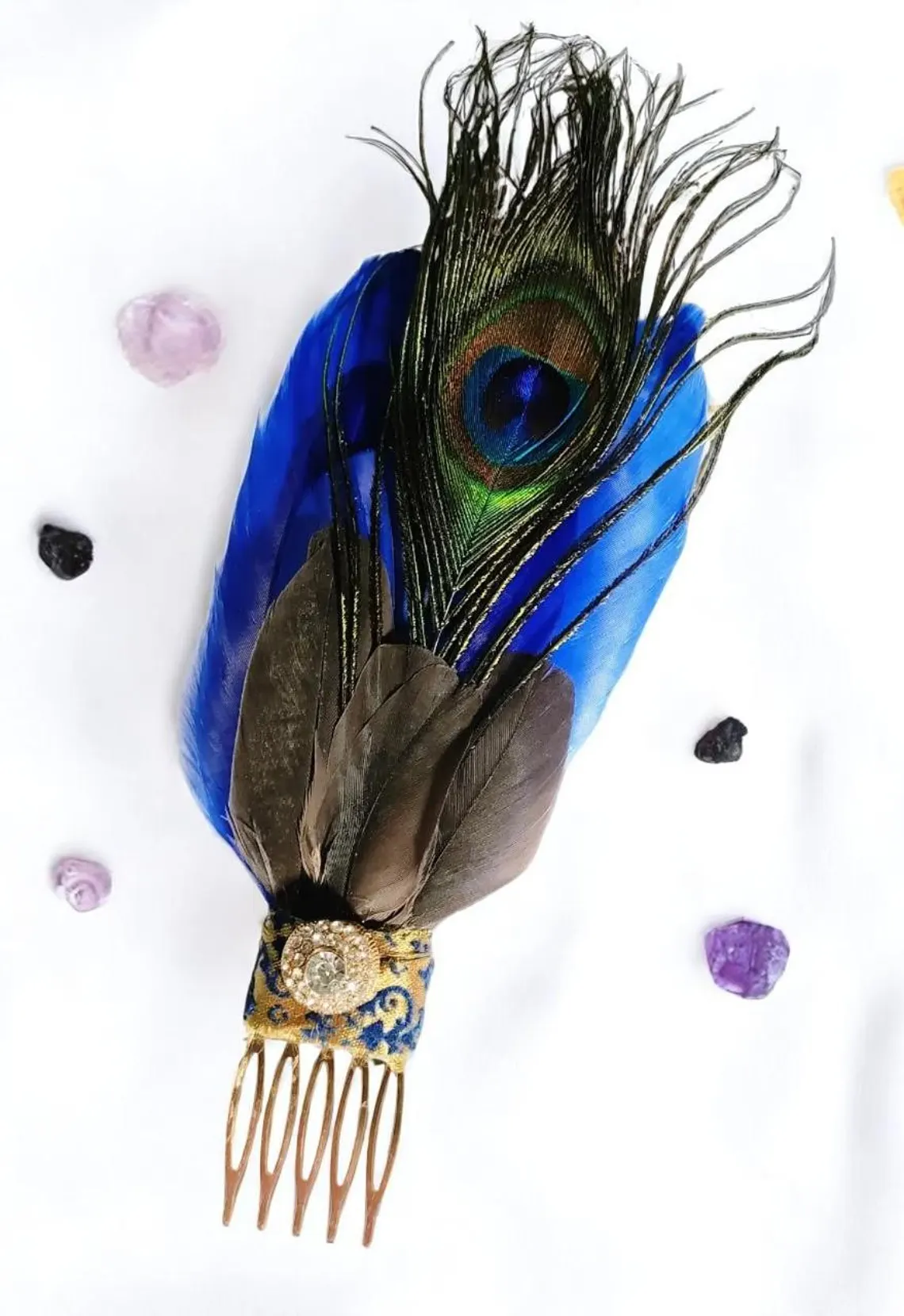 Rhinestone Feather Hair Comb