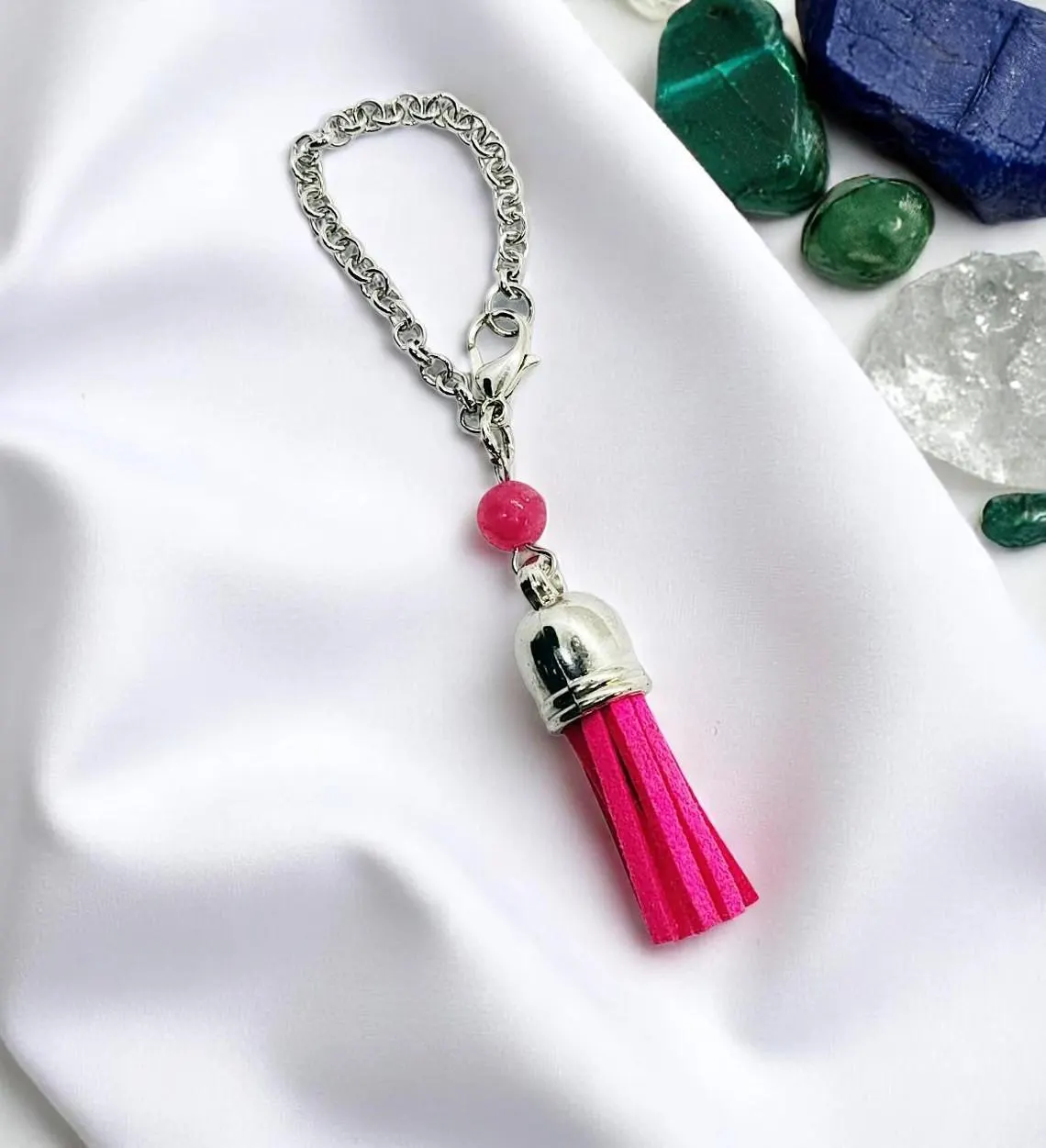 Pink Tassel Gemstone Beaded Cup Charm