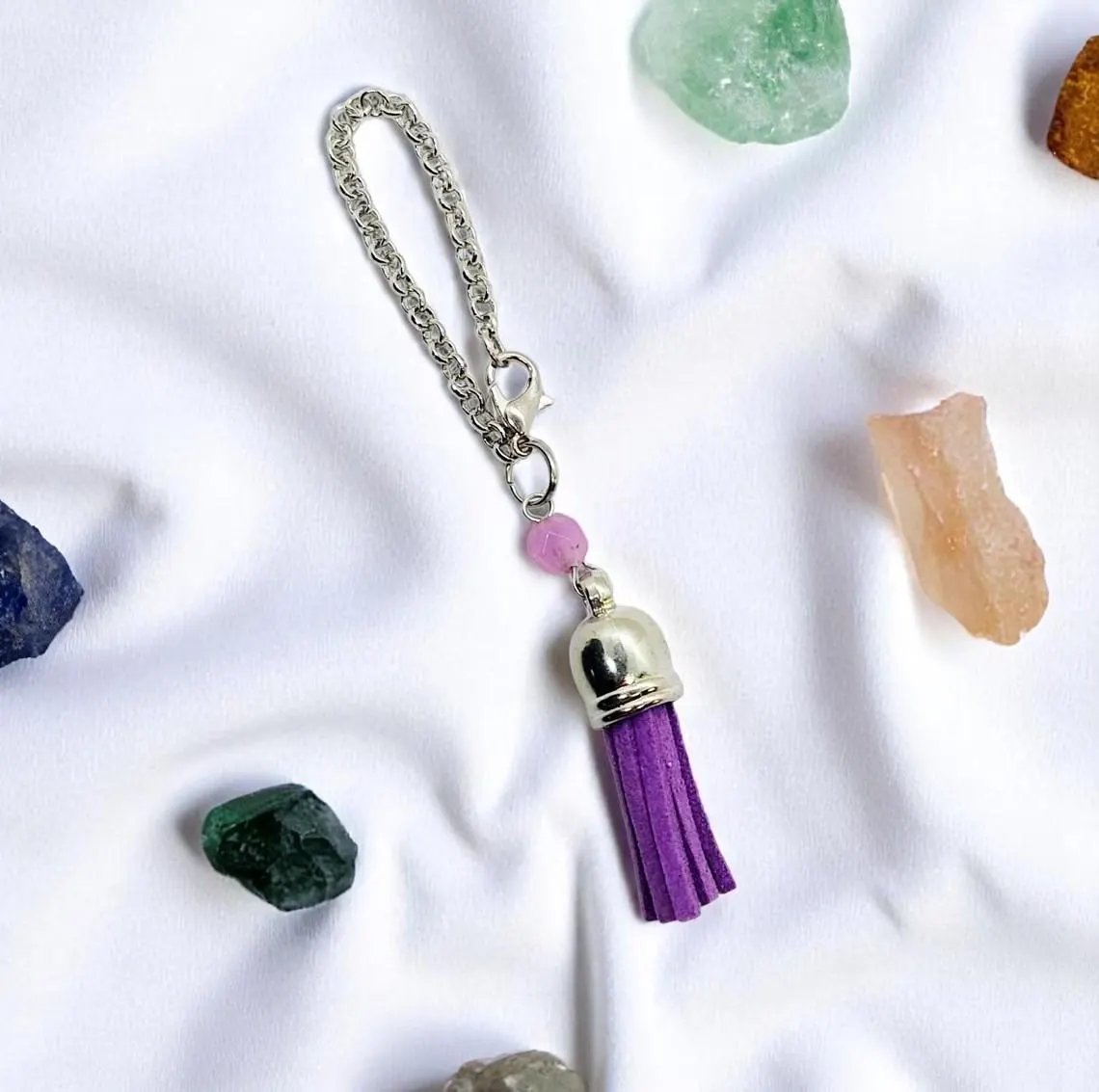 Purple Tassel Gemstone Beaded Cup Charm