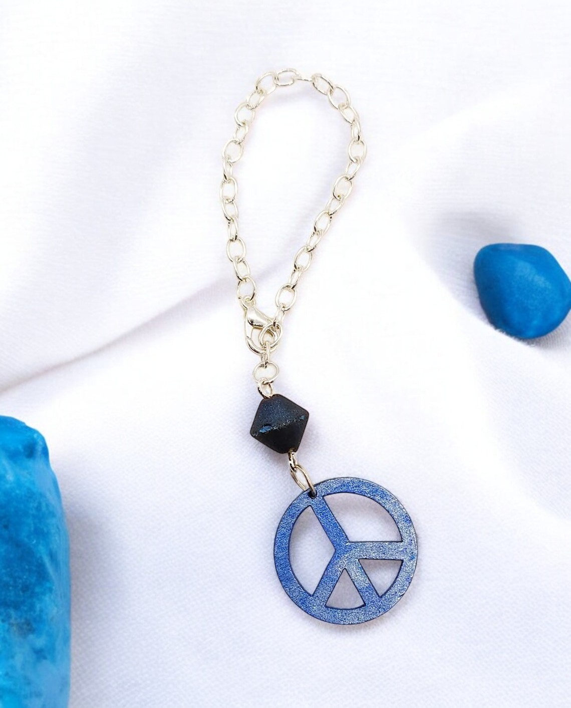 Druzy Gemstone Bead Peace Sign Cup Charm