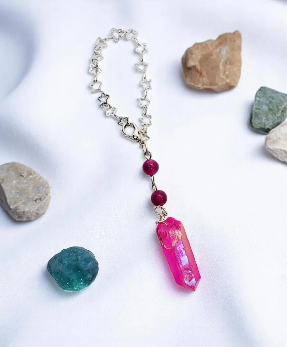 Pink Quartz Point Gemstone Beaded Cup Charm
