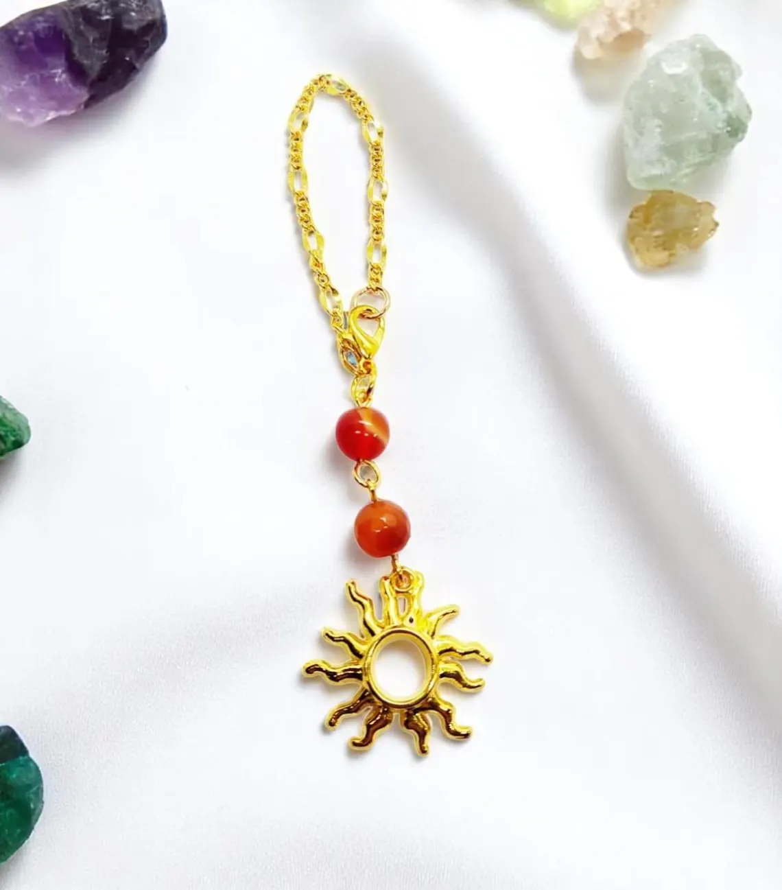 Gold Sun Gemstone Beaded Cup Charm