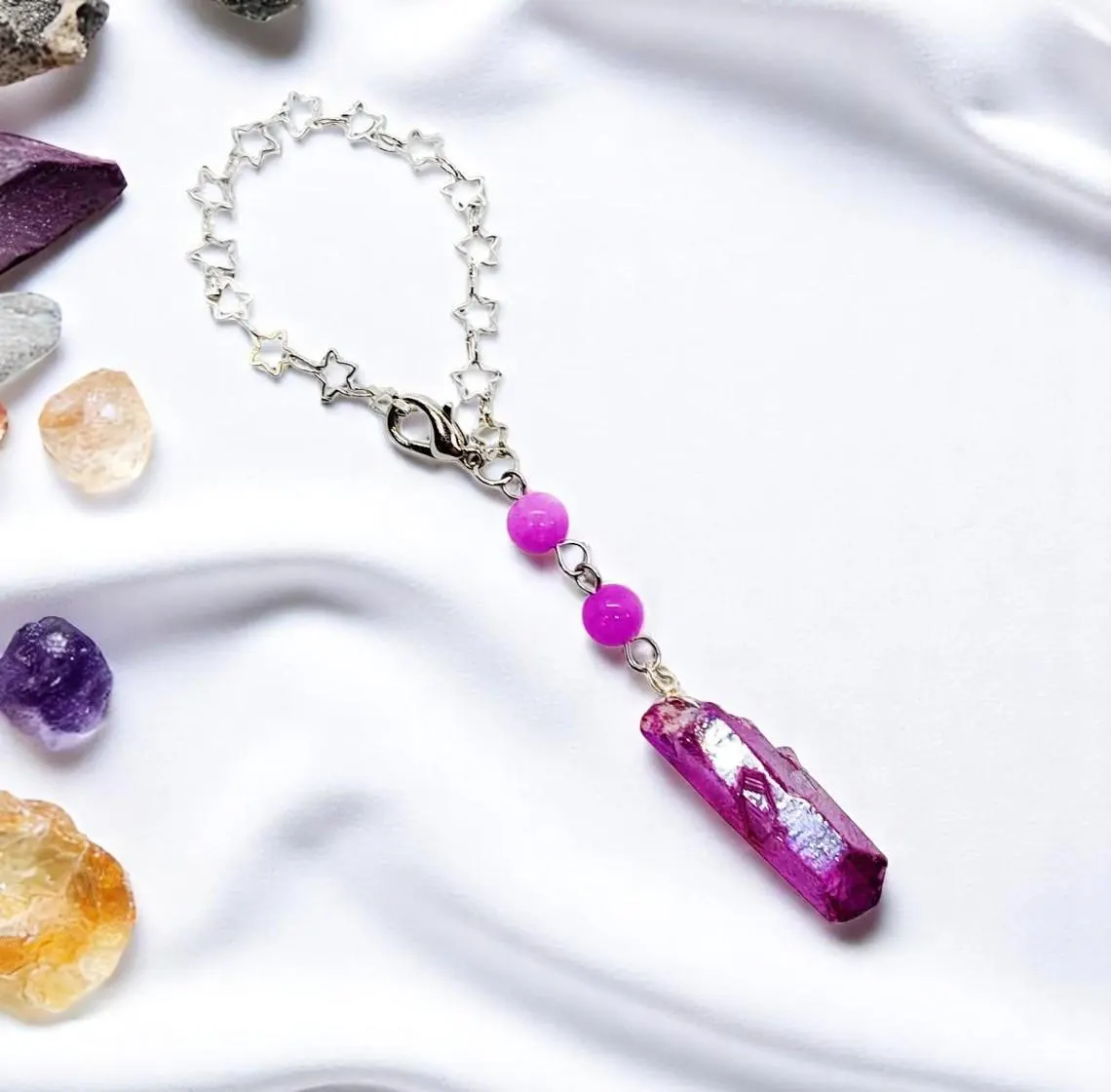 Purple Quartz Point Gemstone Beaded Cup Charm