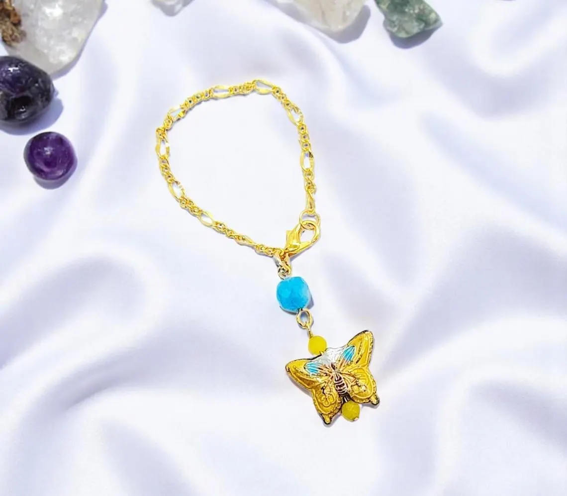 Gold Butterfly Gemstone Beaded Cup Charm