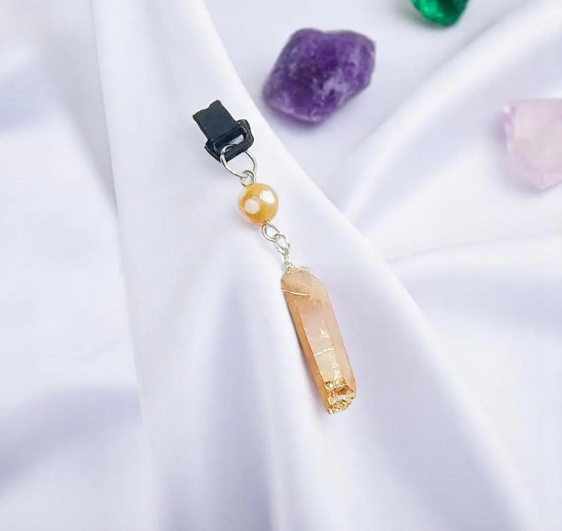 Quartz Point & Gemstone Beaded Dust Plug Phone Charm