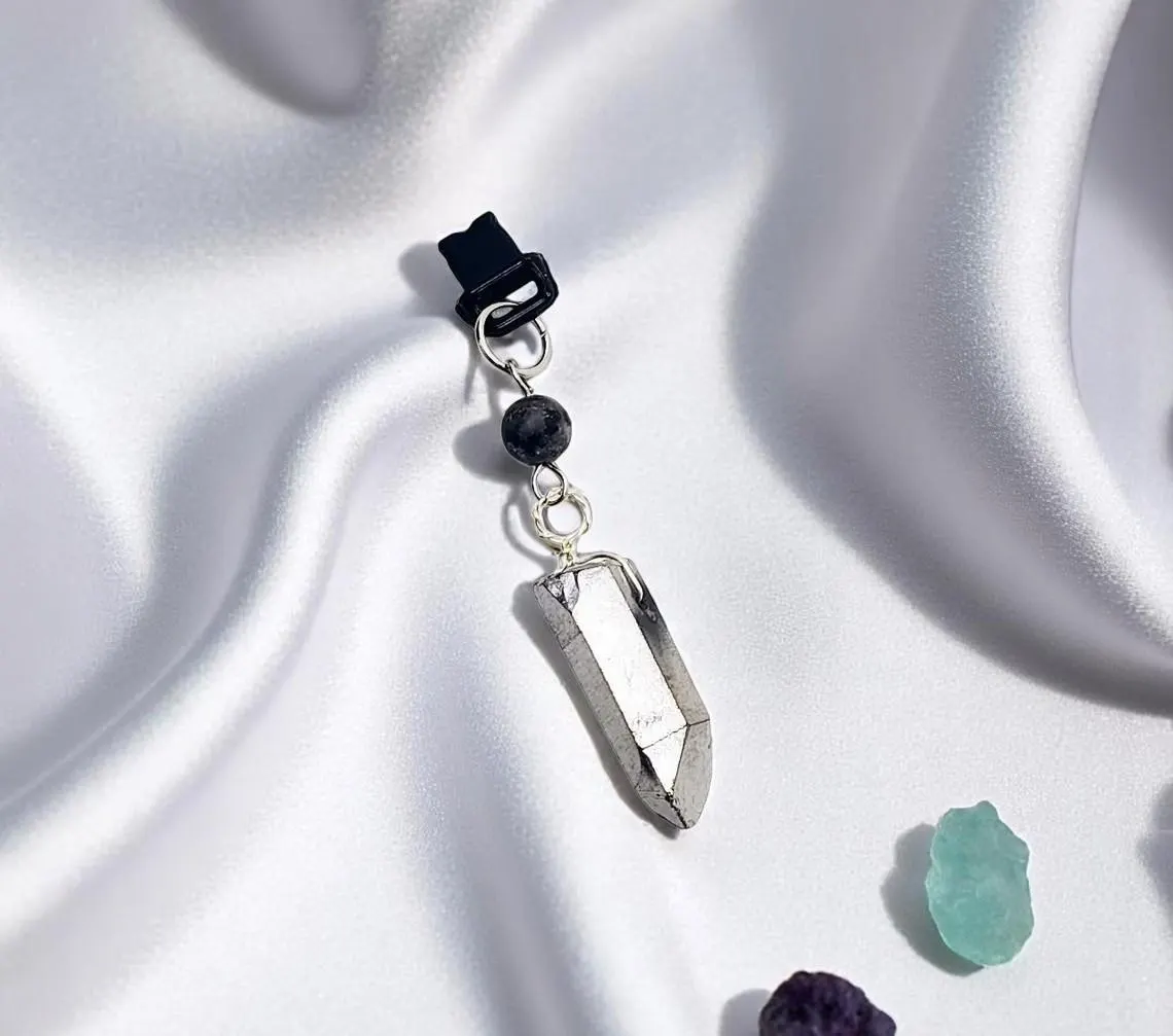 Quartz Point & Labradorite Gemstone Beaded Dust Plug Phone Charm