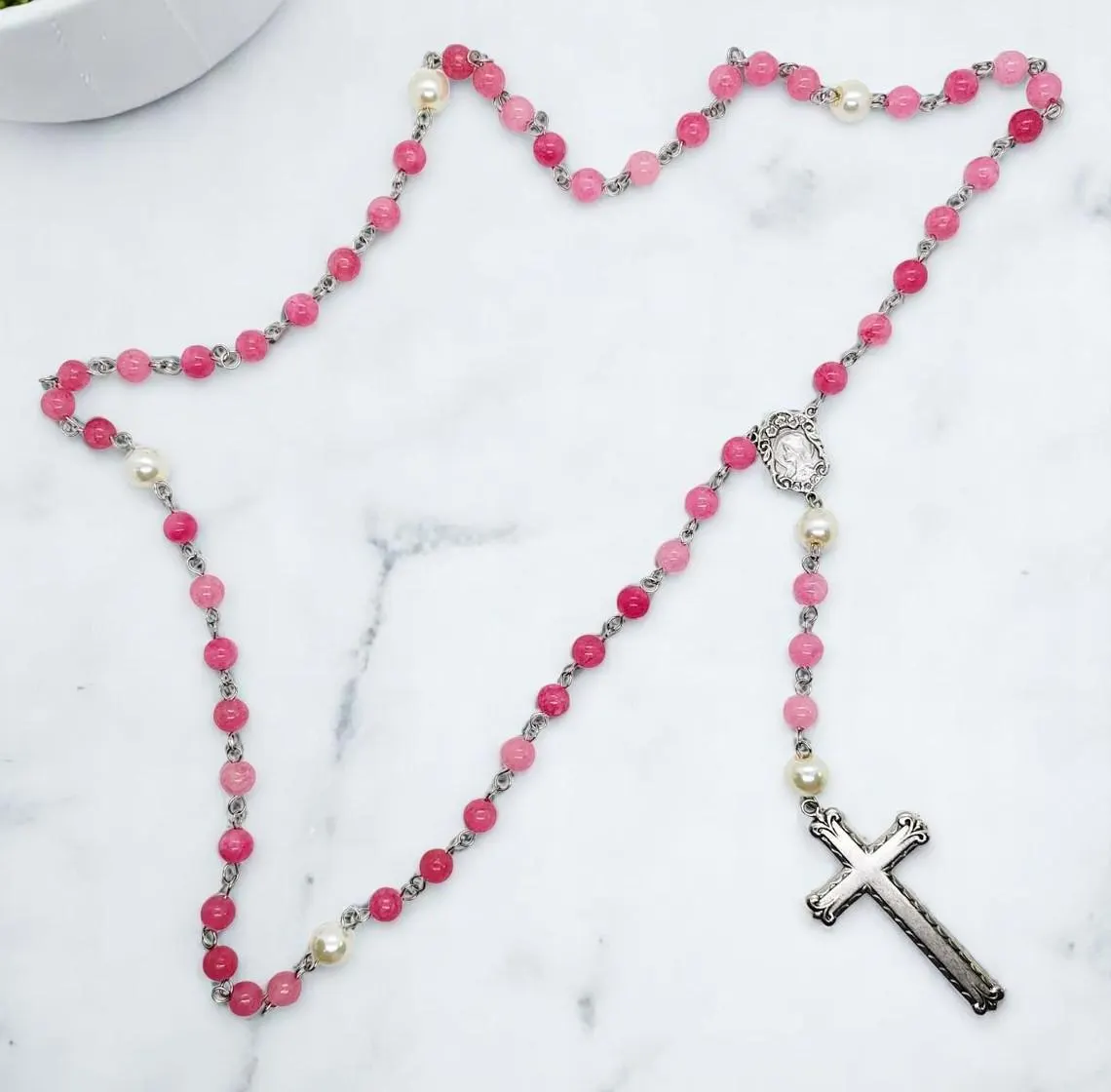 Pink Lepidolite Gemstone Rosary Beads