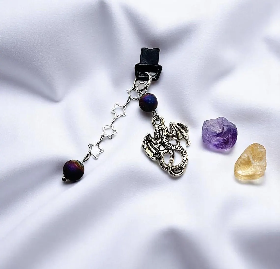 Dragon & Druzy Gemstone Beaded Dust Plug Phone Charm