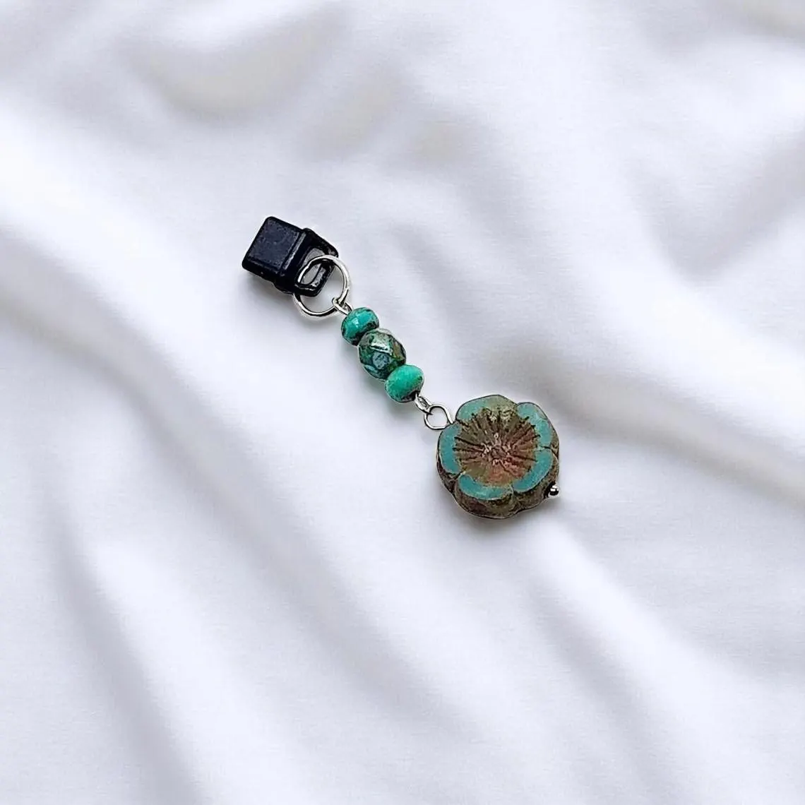Teal Glass Flower Beaded Dust Plug Phone Charm