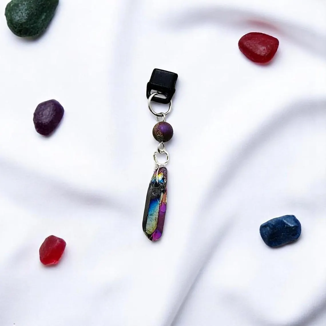 Quartz Point & Druzy Gemstone Beaded Dust Plug Phone Charm