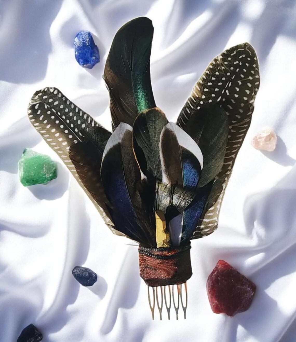 Quartz Point Feather Hair Comb