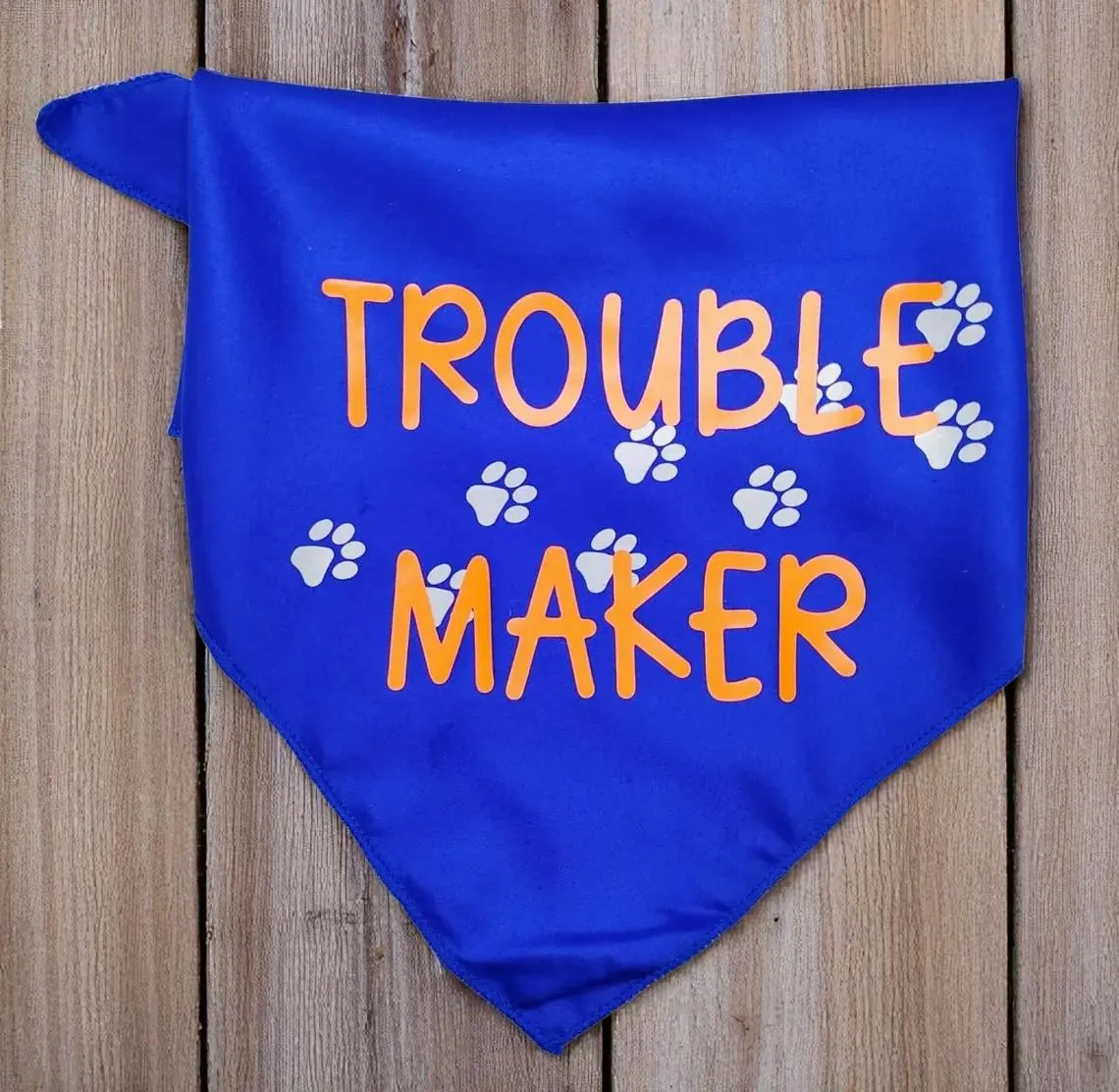 Medium Blue Trouble Maker Dog Bandana Scarf 