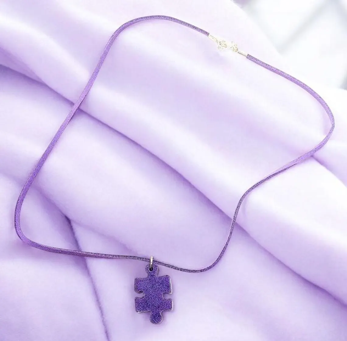Simple Purple Puzzle Piece Awareness Necklace