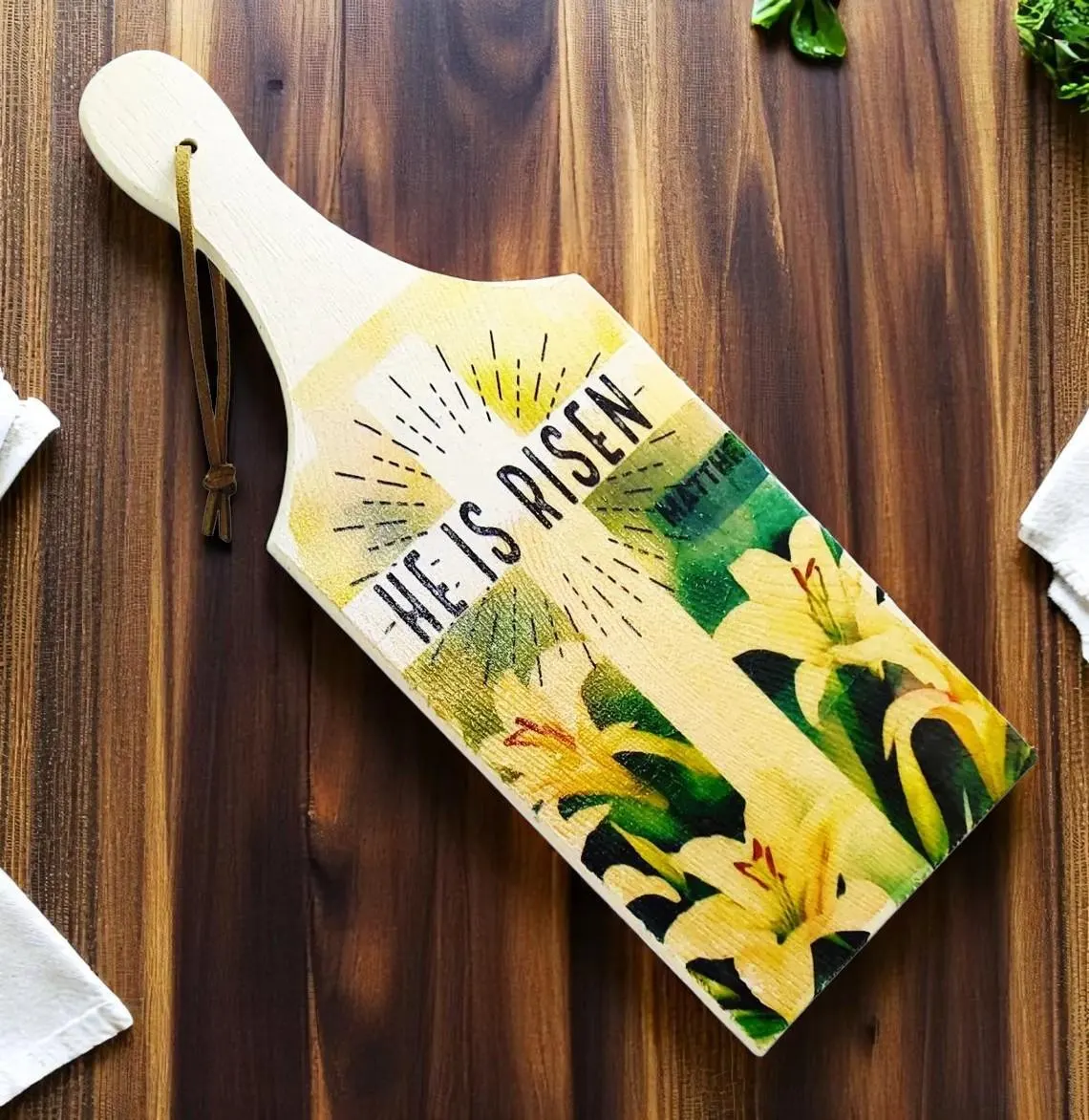 He Is Risen Small Cutting Board Sign