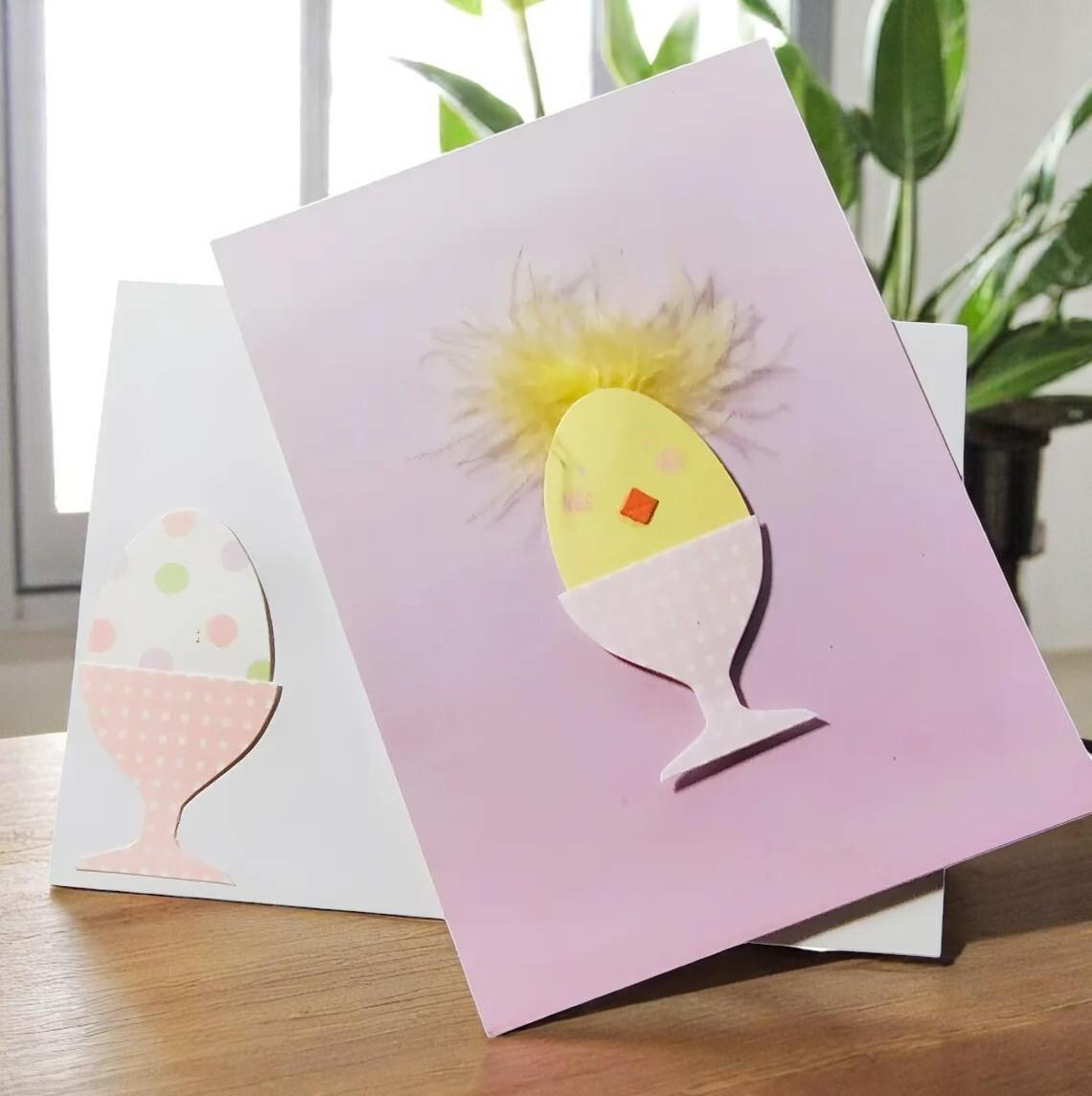 Handmade Easter Egg Card with Fluffy Chick