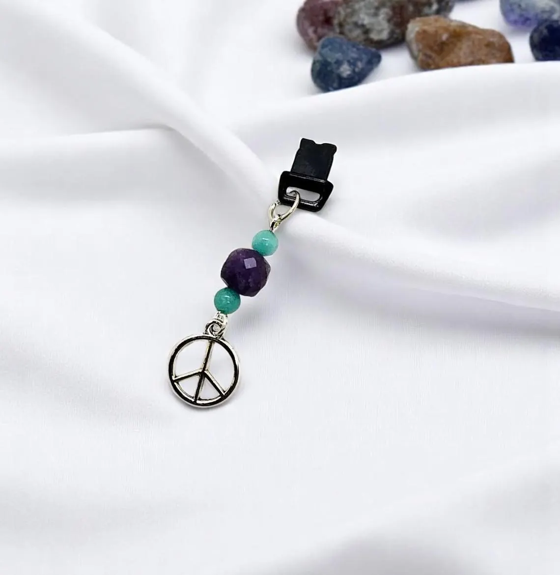 Hippie Peace Sign Gemstone Beaded Dust Plug Phone Charm
