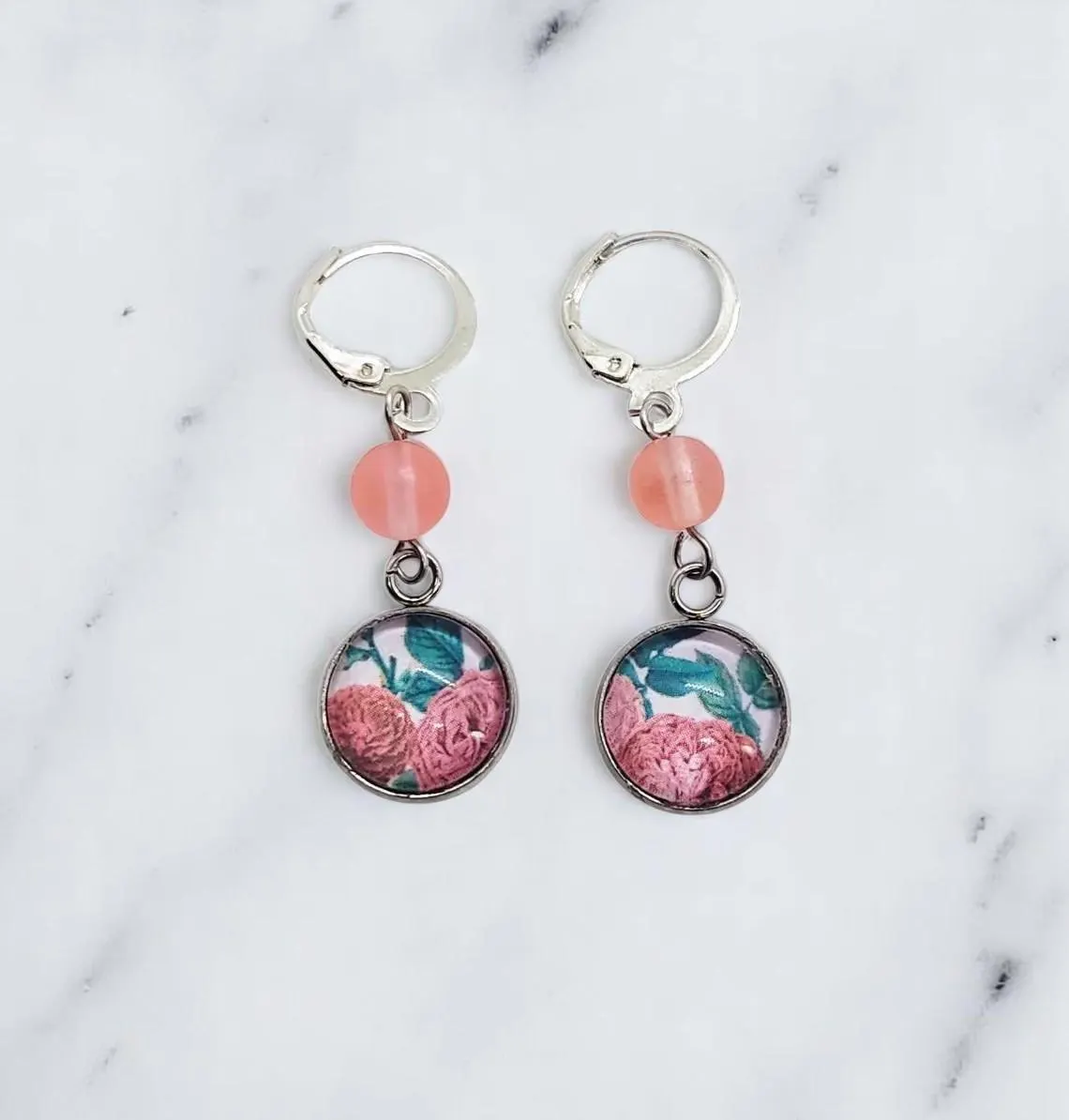 Pink Floral Dangle Earrings