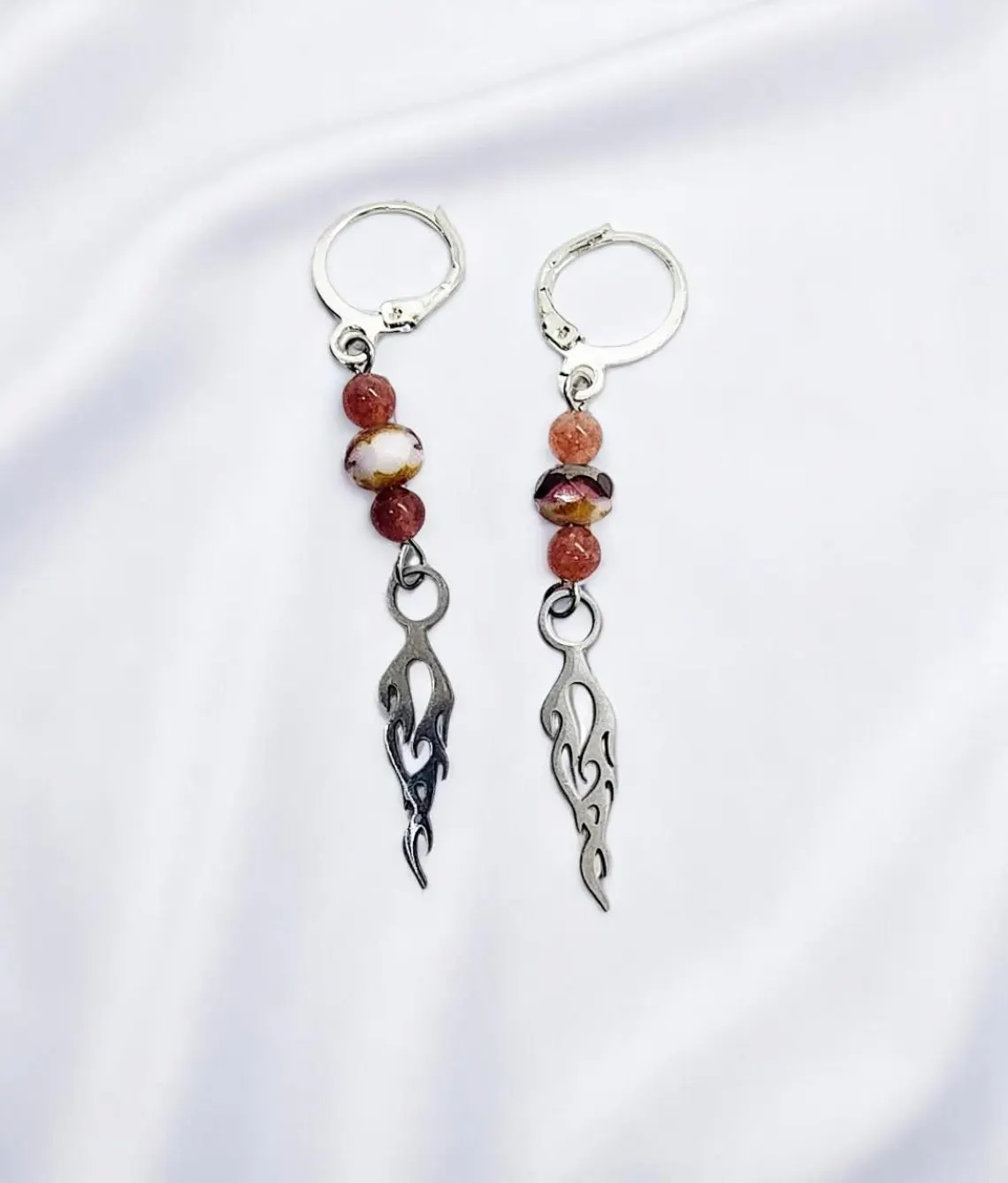Handmade Flame Gemstone Earrings, Silver Dangle Earrings
