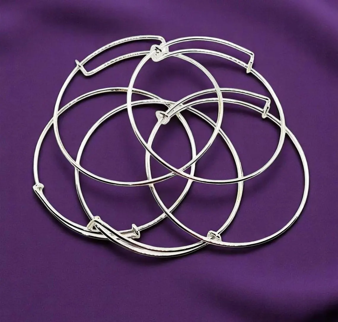 Silver Plated Adjustable Bangle Charm Bracelets - Set of 5 