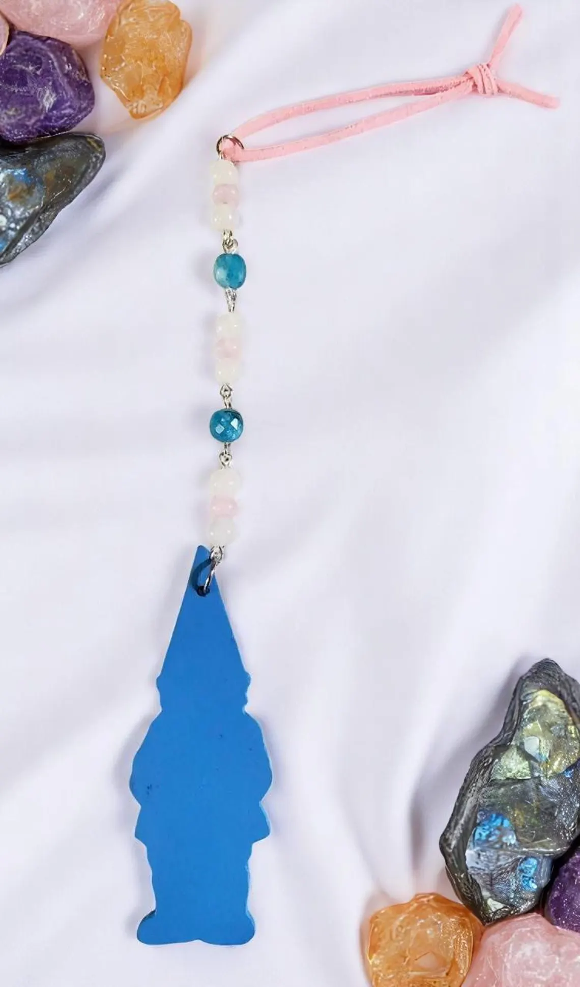 Handcrafted Gemstone Beaded Gnome Accent Ornament 