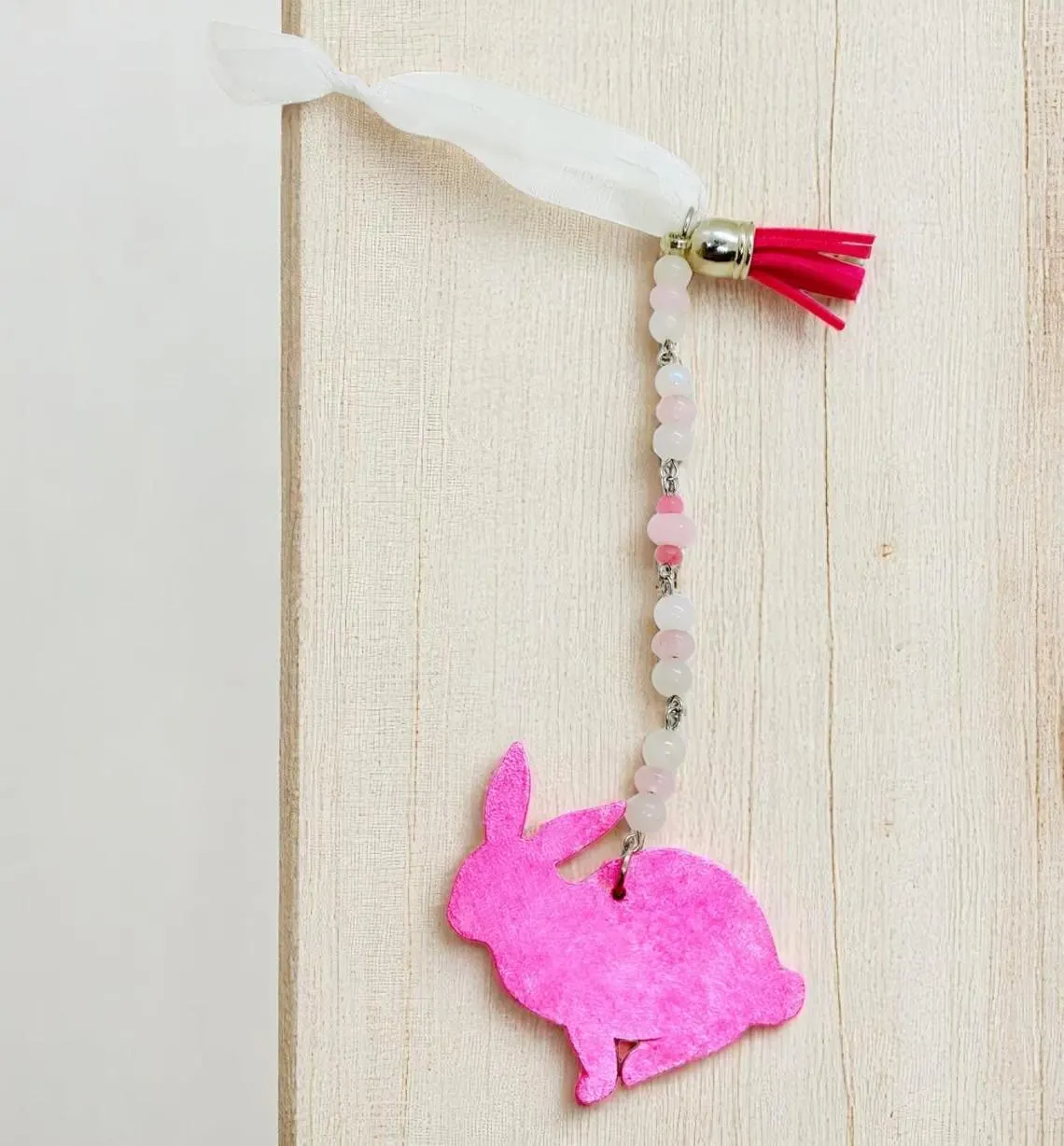 Handcrafted Pink Bunny Rabbit Beaded Accent Ornament