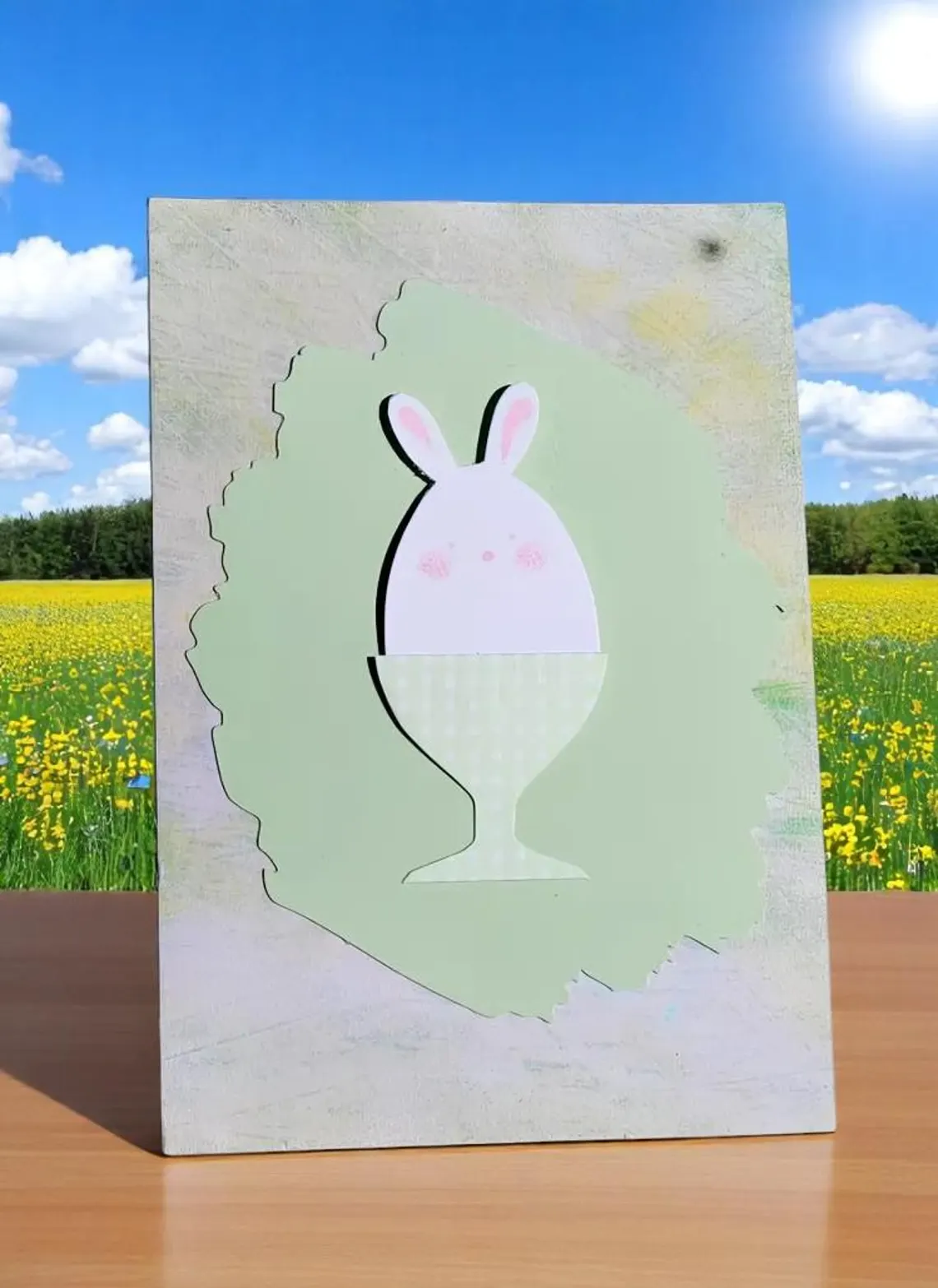 Handmade Easter Bunny in Egg Cup Easter Greeting Card