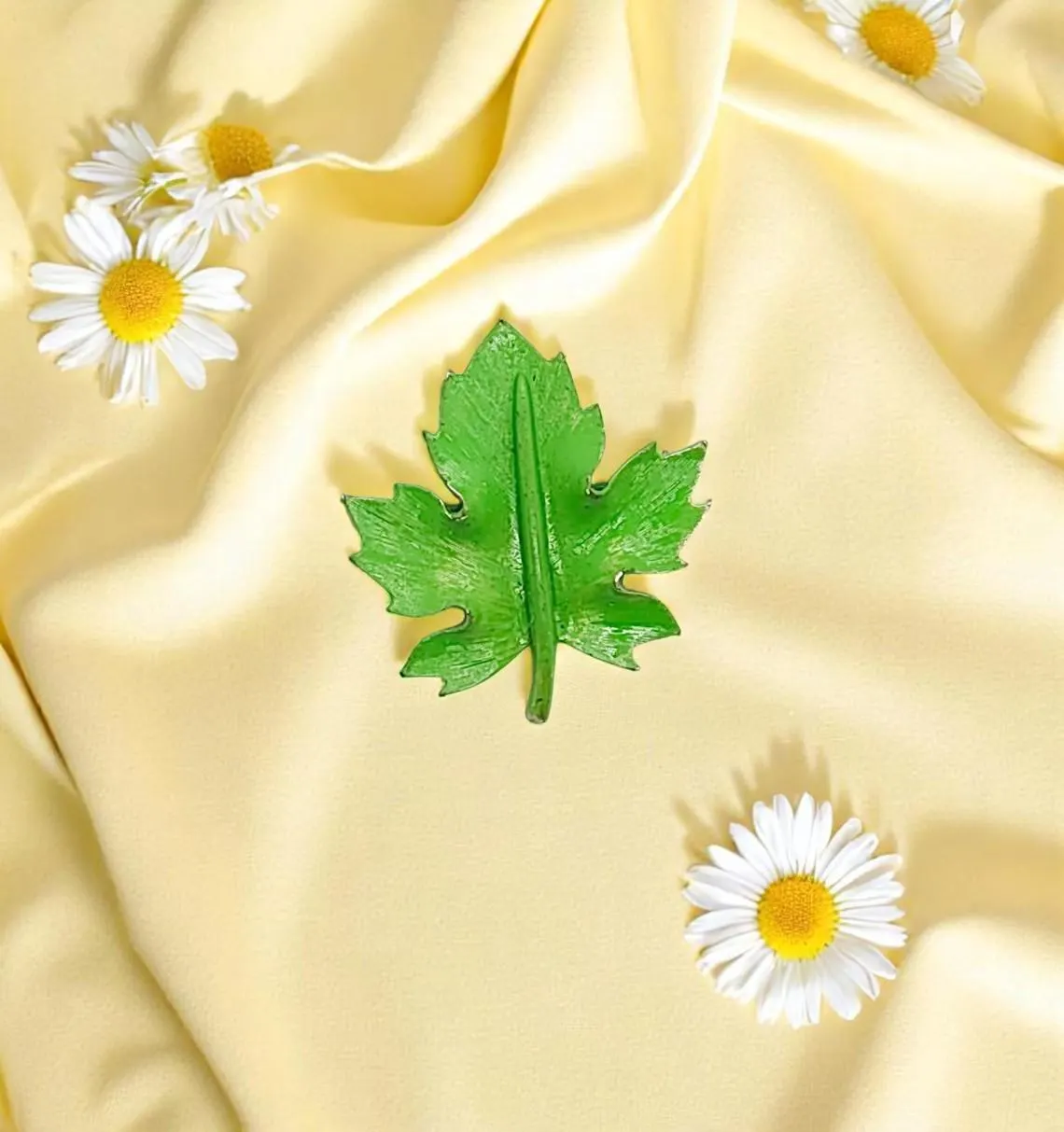 Green Painted Maple Leaf Brooch 
