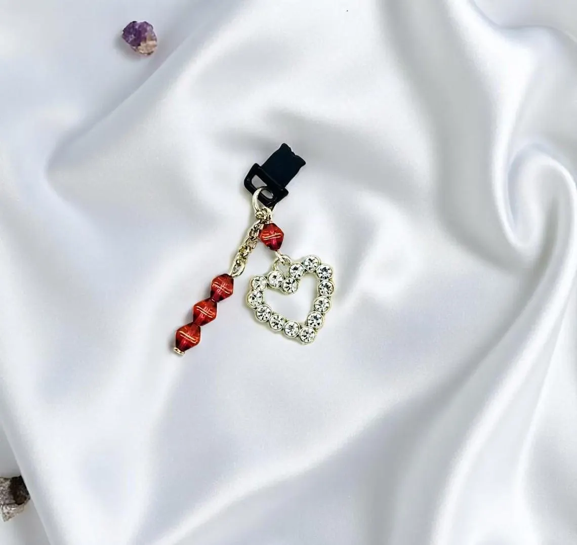 Rhinestone Heart Beaded Dust Plug Phone Charm