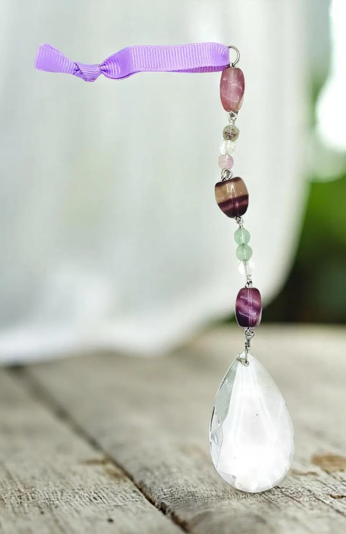 Upcycled Crystal and Fluorite Gemstone Sun Catcher 
